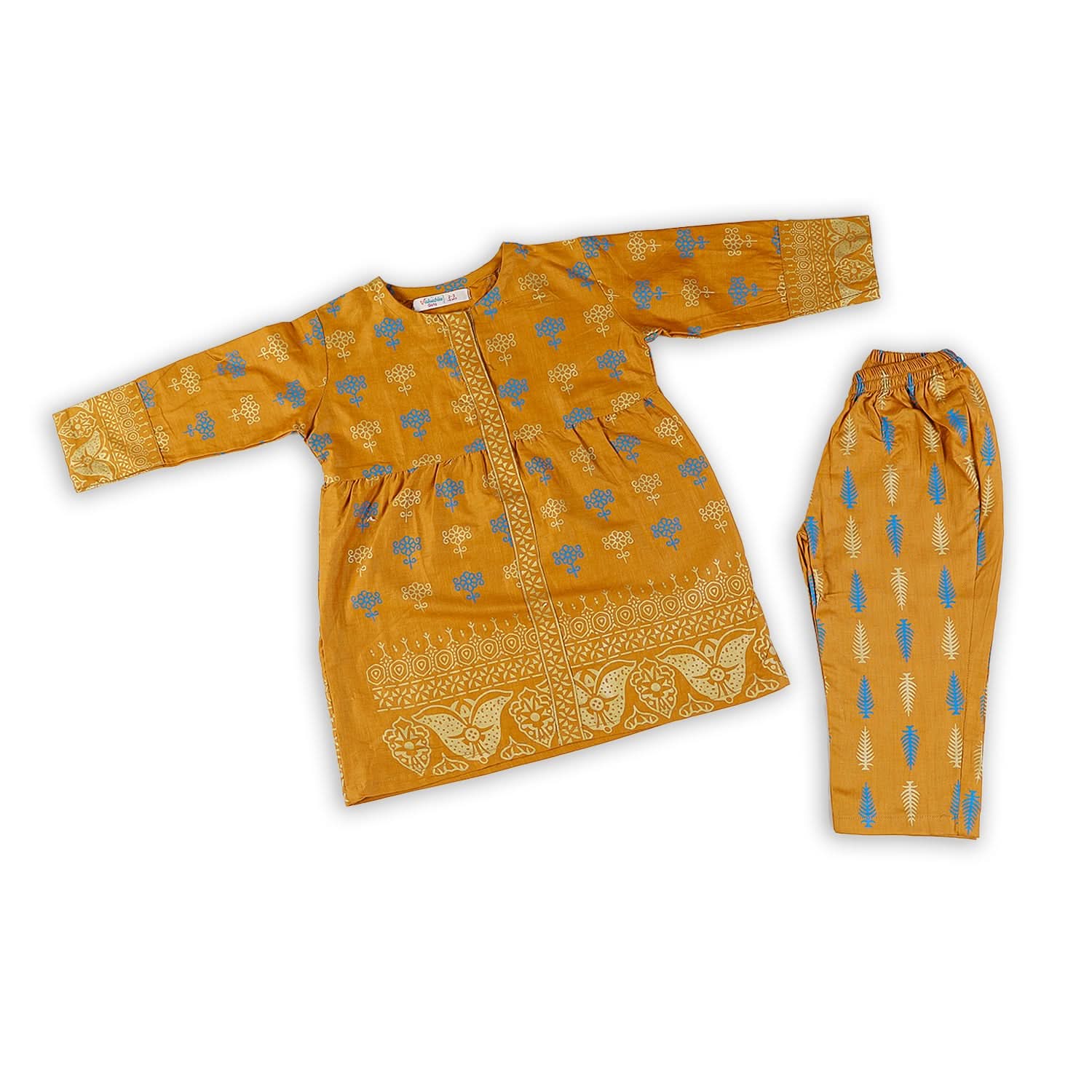 Girls 2 Pcs Cotton Shalwar Suit - Mustard