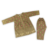 Girls 2 Pcs Cotton Shalwar Suit - Olive