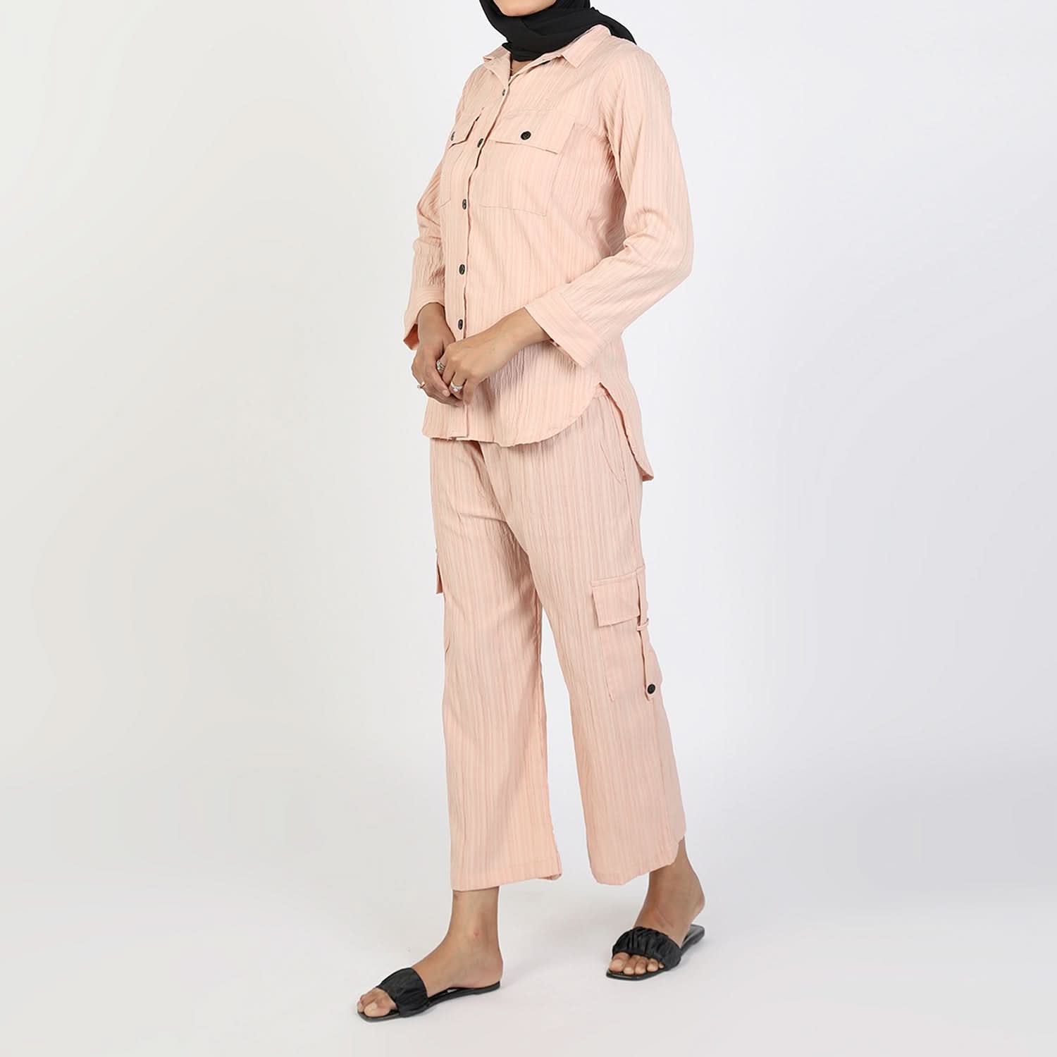 Women's Peach Western Co-Ord Set - Cambric Two-Piece