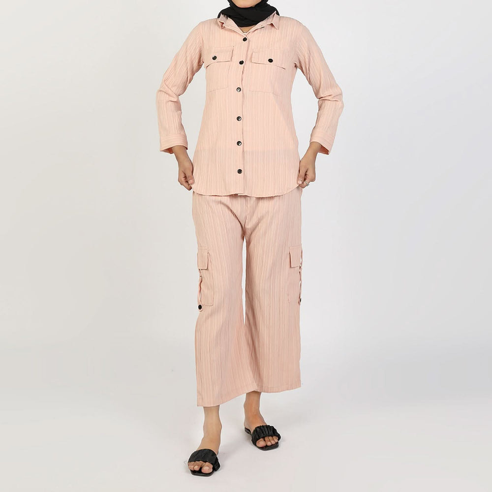 Women's Peach Western Co-Ord Set - Cambric Two-Piece