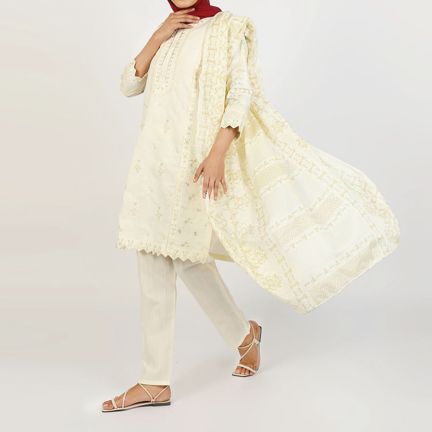 Women's Embroidered Jacquard 3Pcs Suit