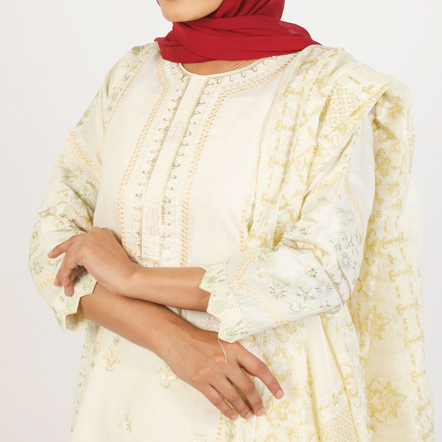 Women's Embroidered Jacquard 3Pcs Suit