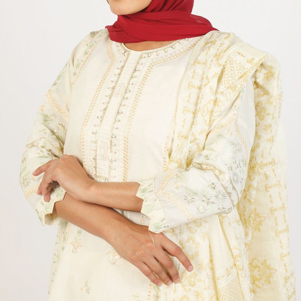 Women's Embroidered Jacquard 3Pcs Suit