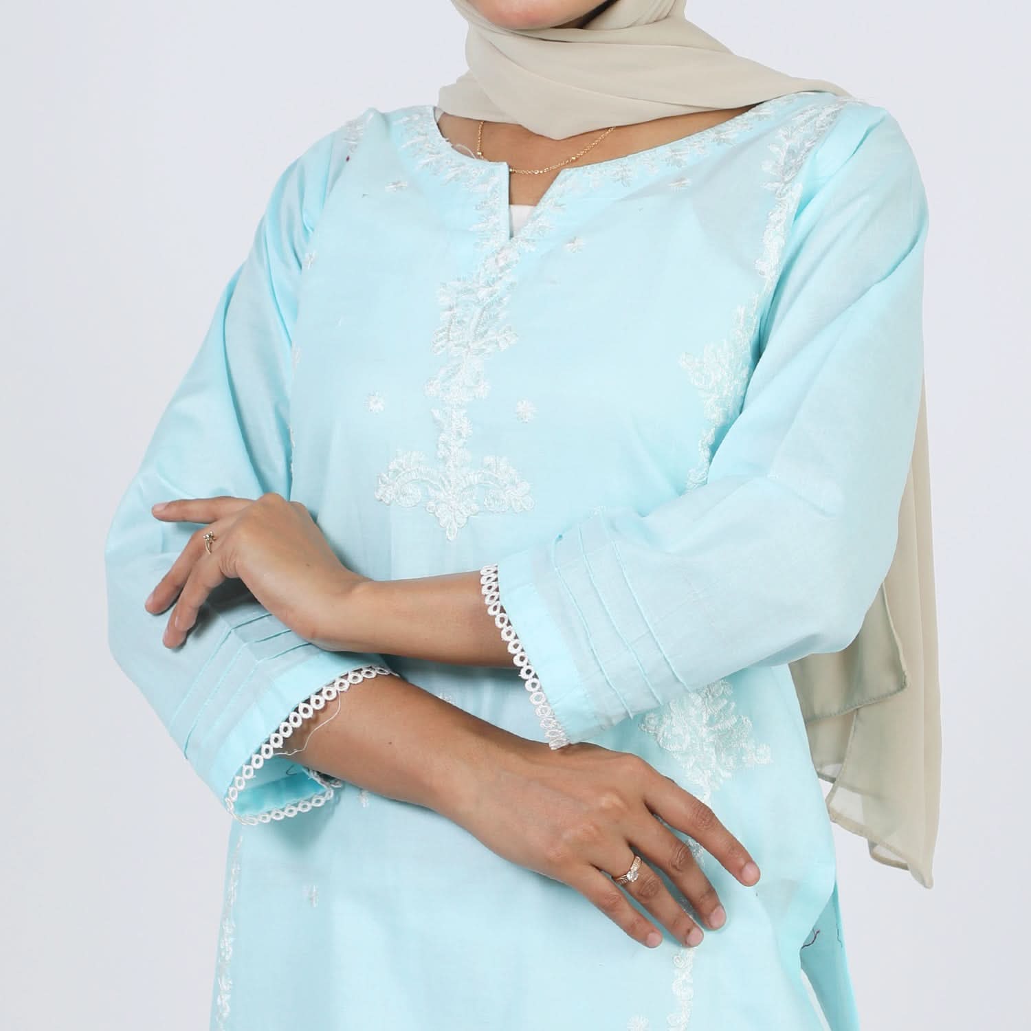 Women's Embroidered Kurti - Sky Blue