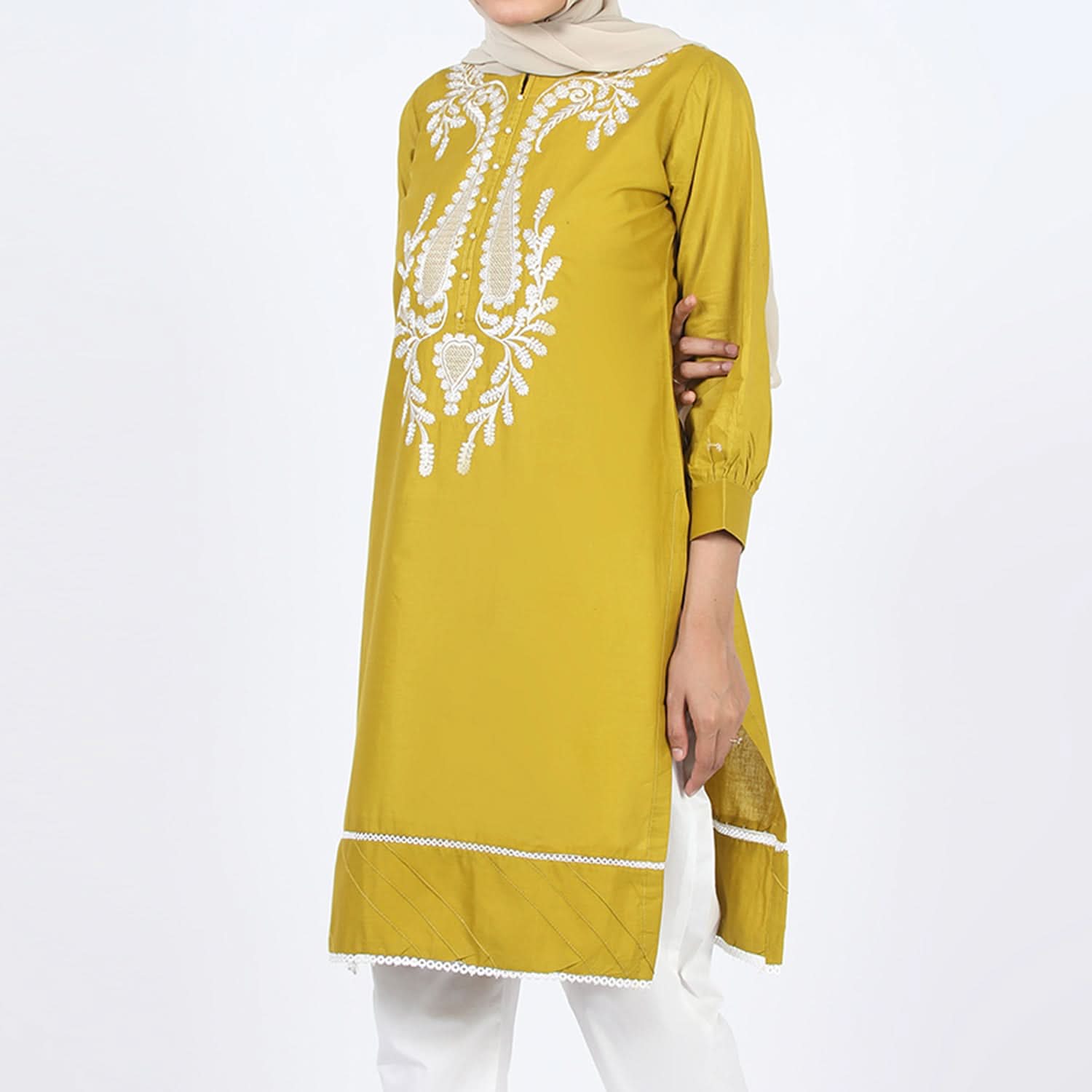 Women's Embroidered Kurti - Mustard