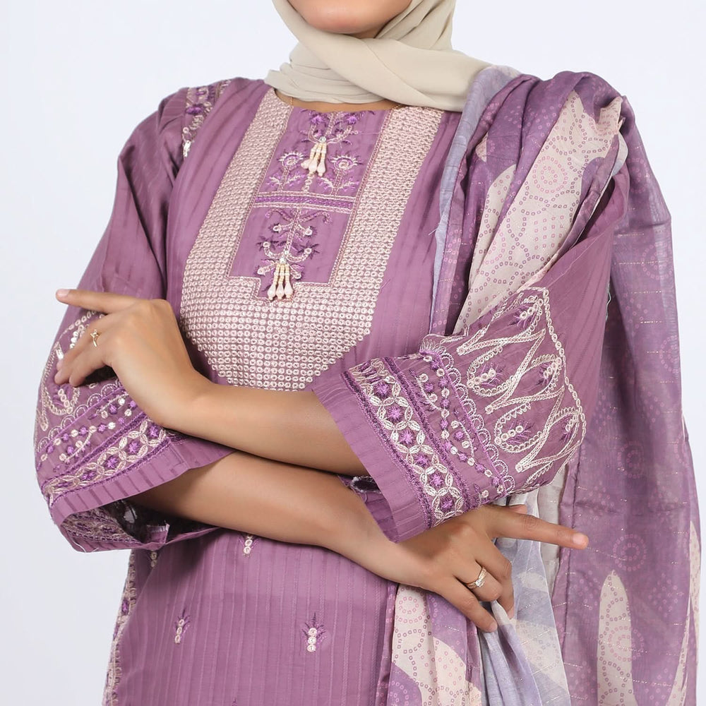 Women's Stitched 3-Piece Doriya Suit - Pink