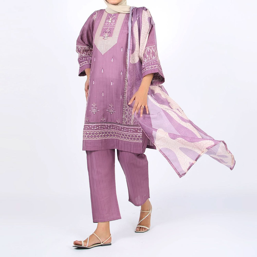 Women's Stitched 3-Piece Doriya Suit - Pink