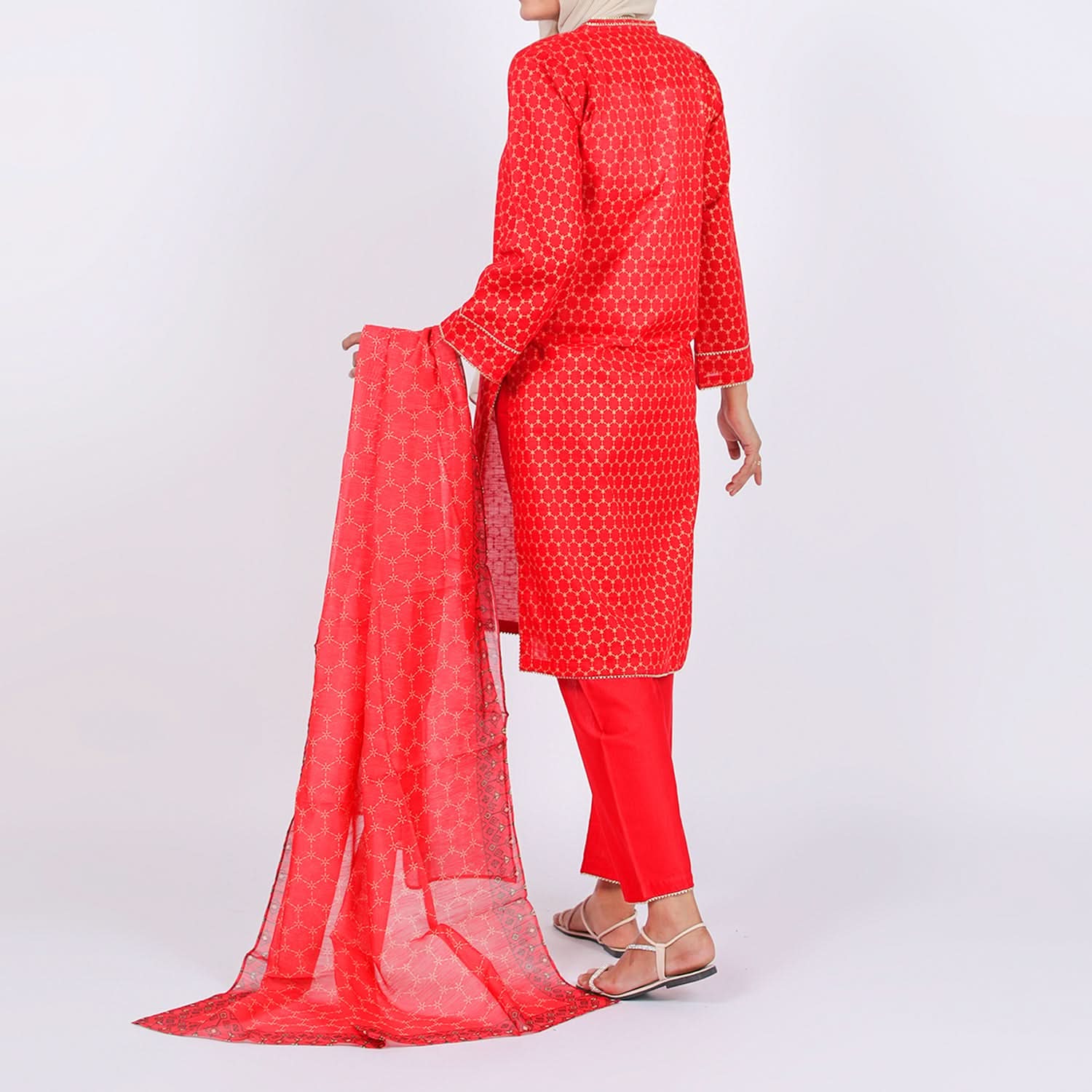 Women’s Stitched 3-Piece Cotton Suit – Red