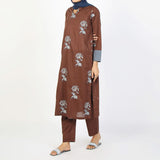 Women's Embroidered Eastern Co-Ord Set - Brown