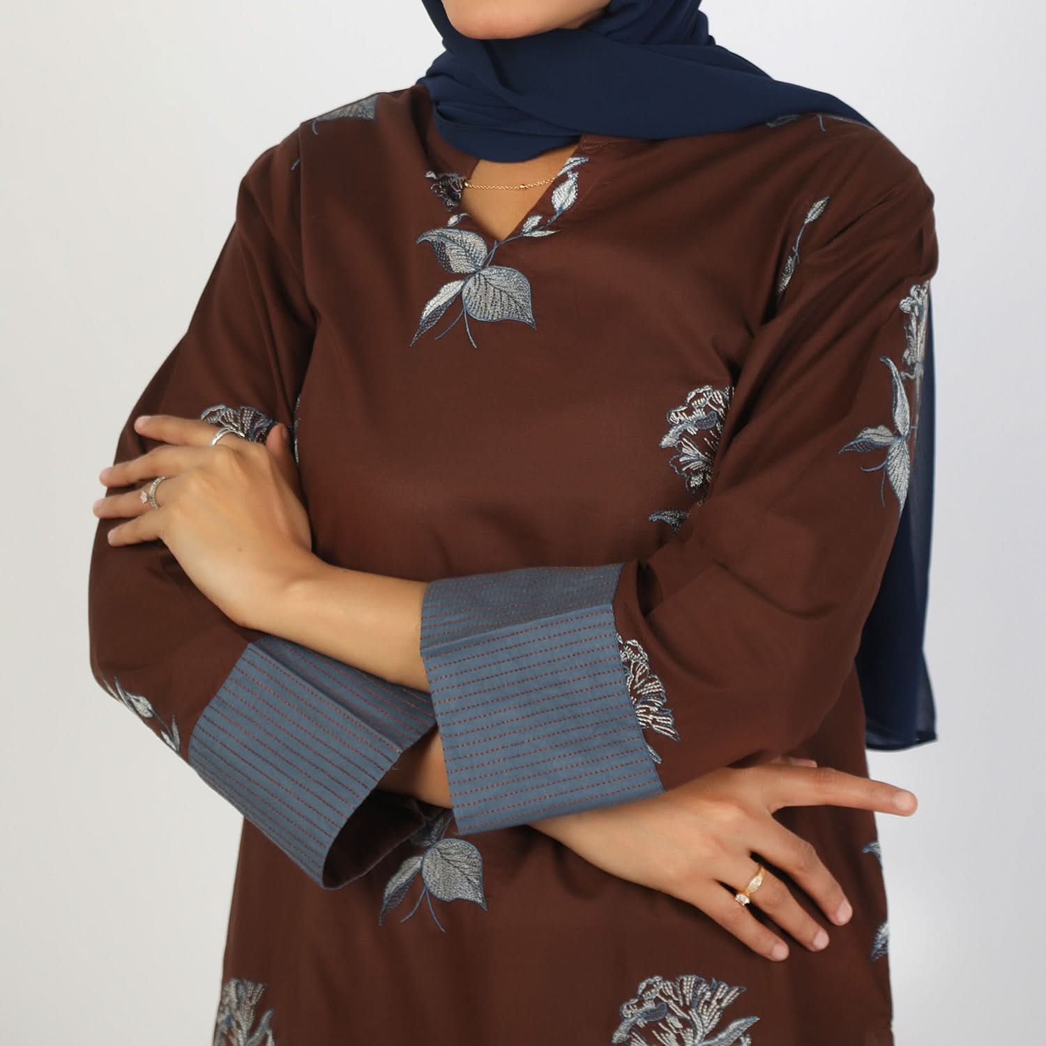 Women's Embroidered Eastern Co-Ord Set - Brown