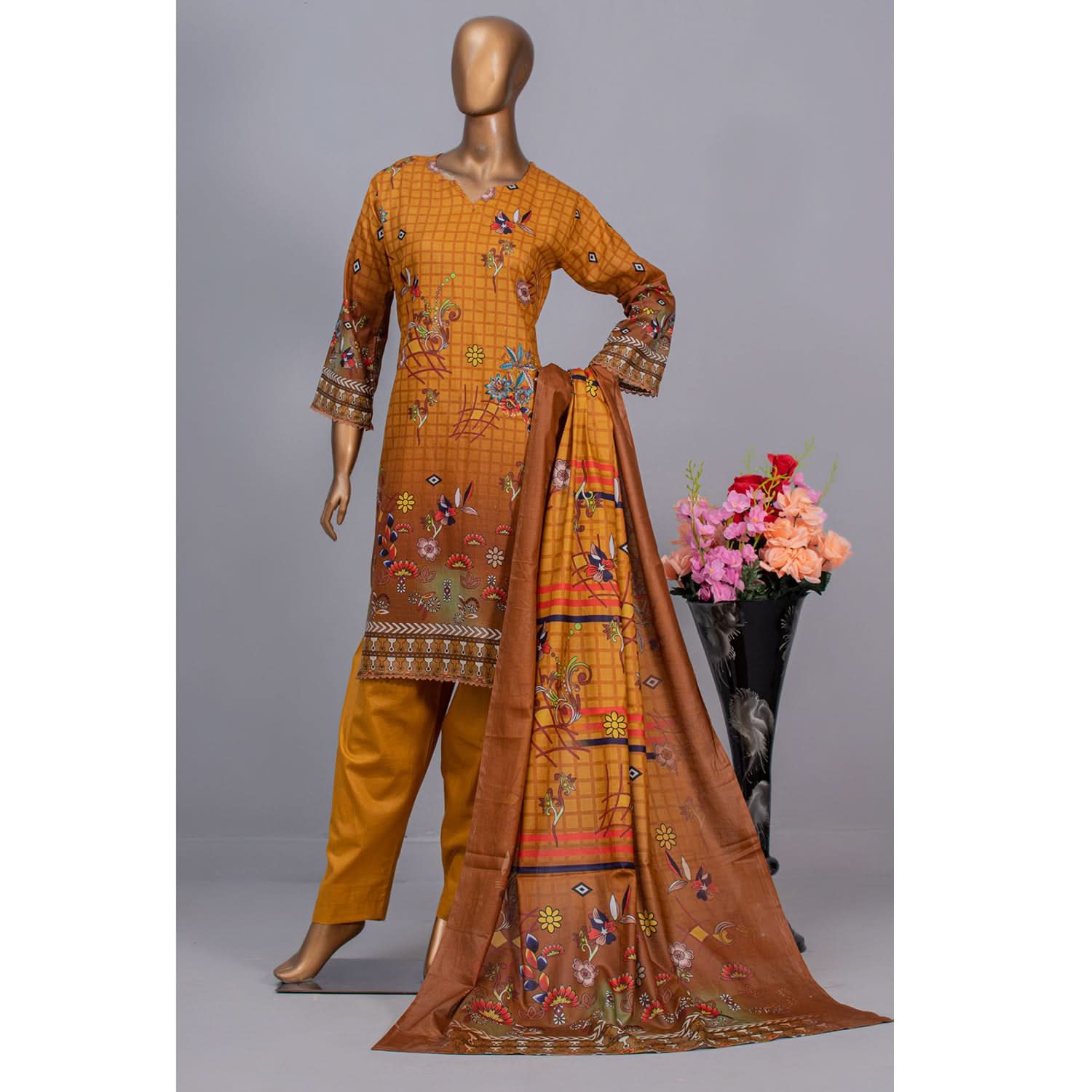 Valuable Women's Lawn Unstitched 3Pcs Suit V-2 - 2