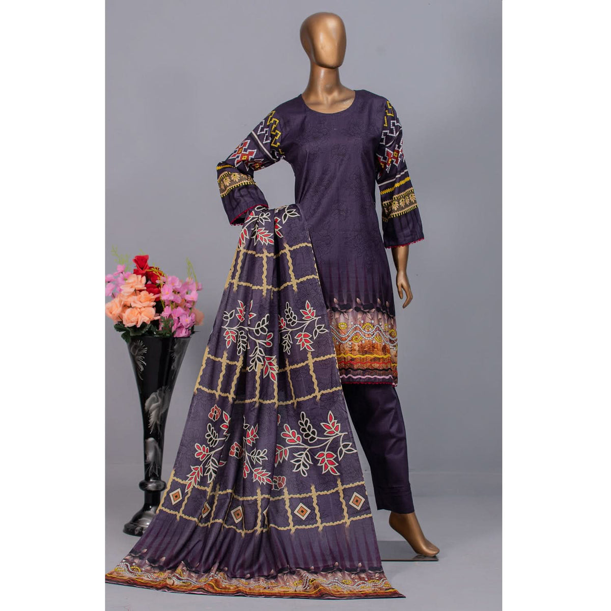 Valuable Women's Lawn Unstitched 3Pcs Suit V-2 - 9