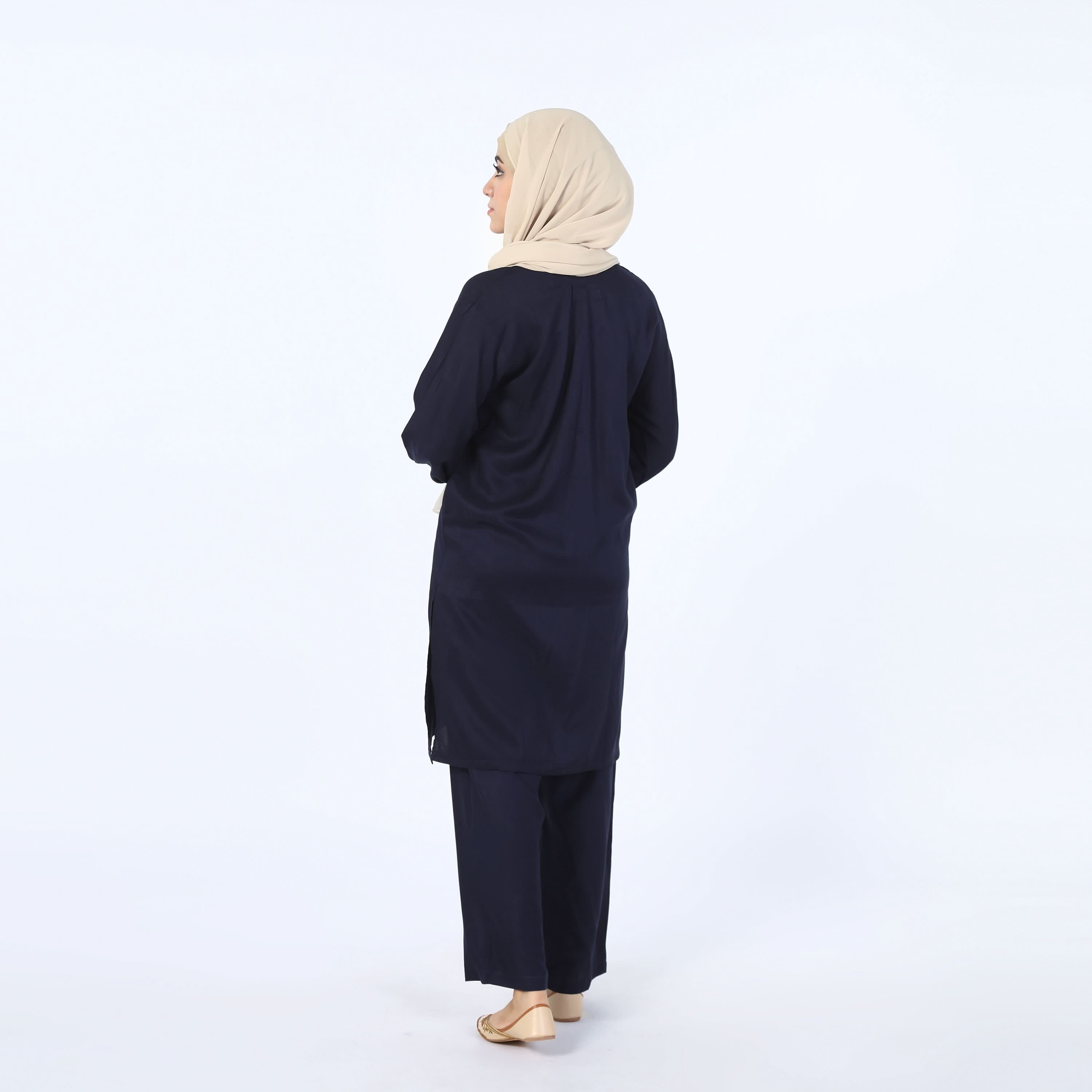 Women's Dyed Solid Co-Ord Set - Navy Blue