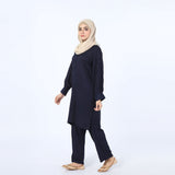 Women's Dyed Solid Co-Ord Set - Navy Blue