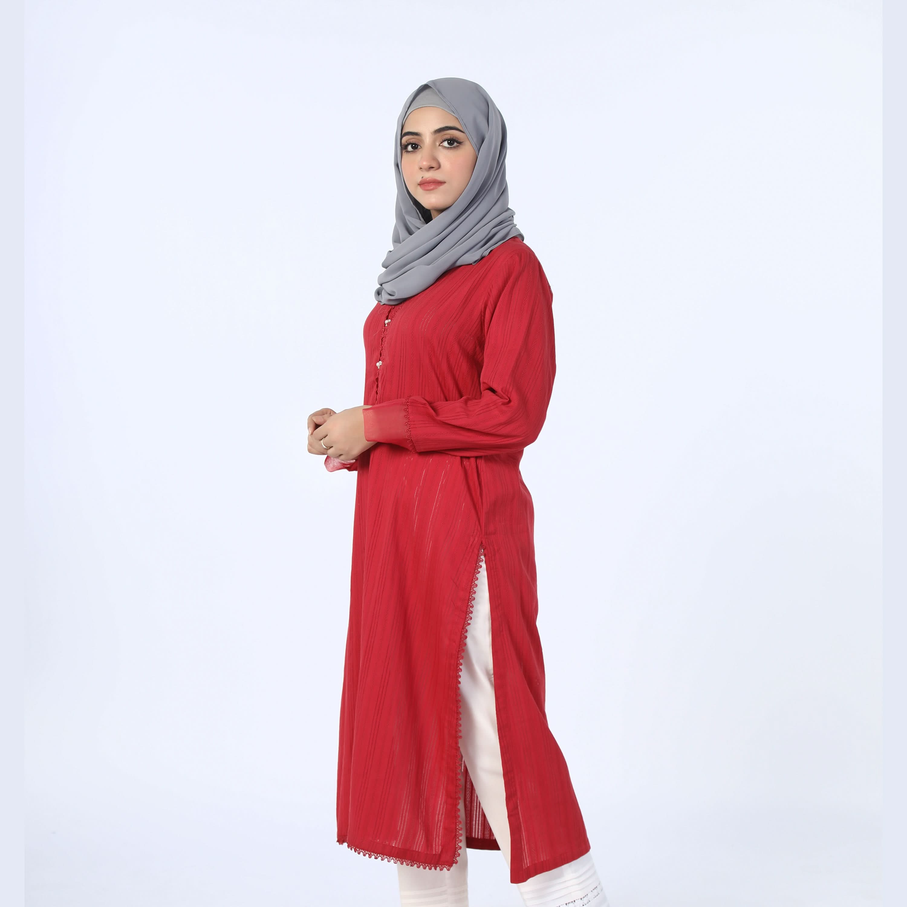 Eminent Striped Kurti-Red