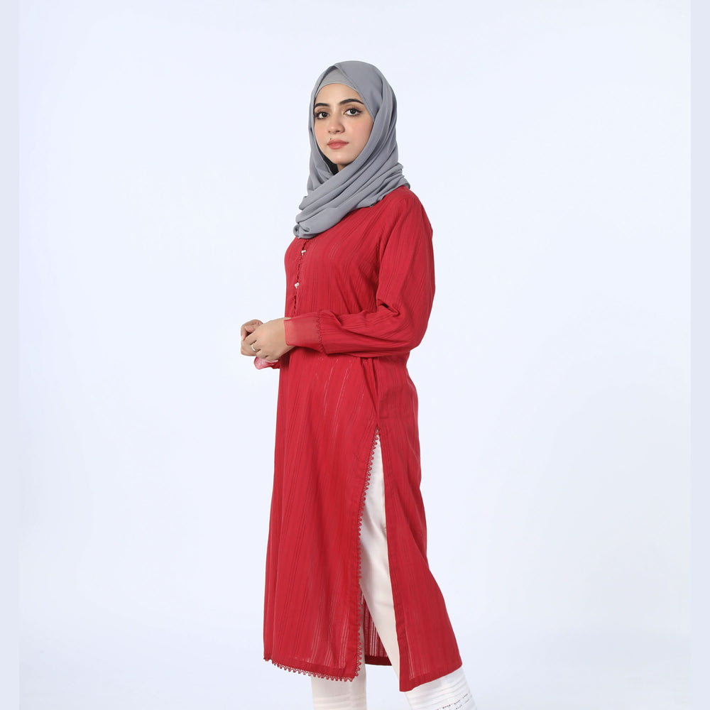 Eminent Striped Kurti-Red