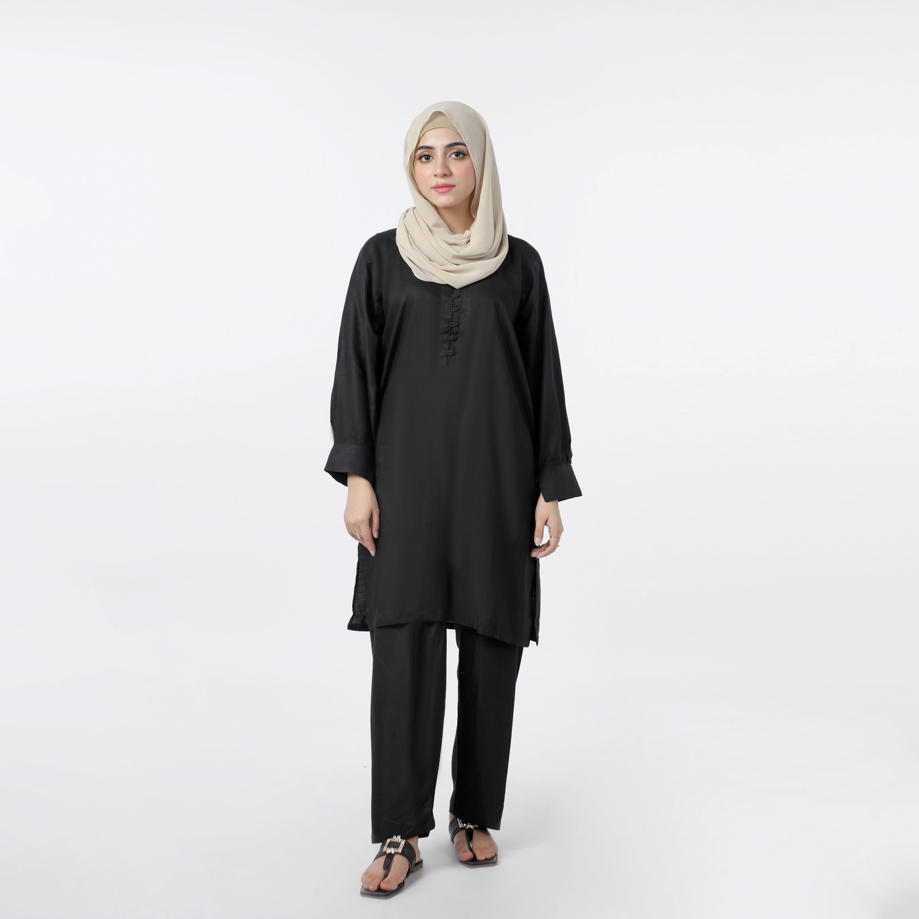 Women's Dyed Solid Co-Ord Set - Black