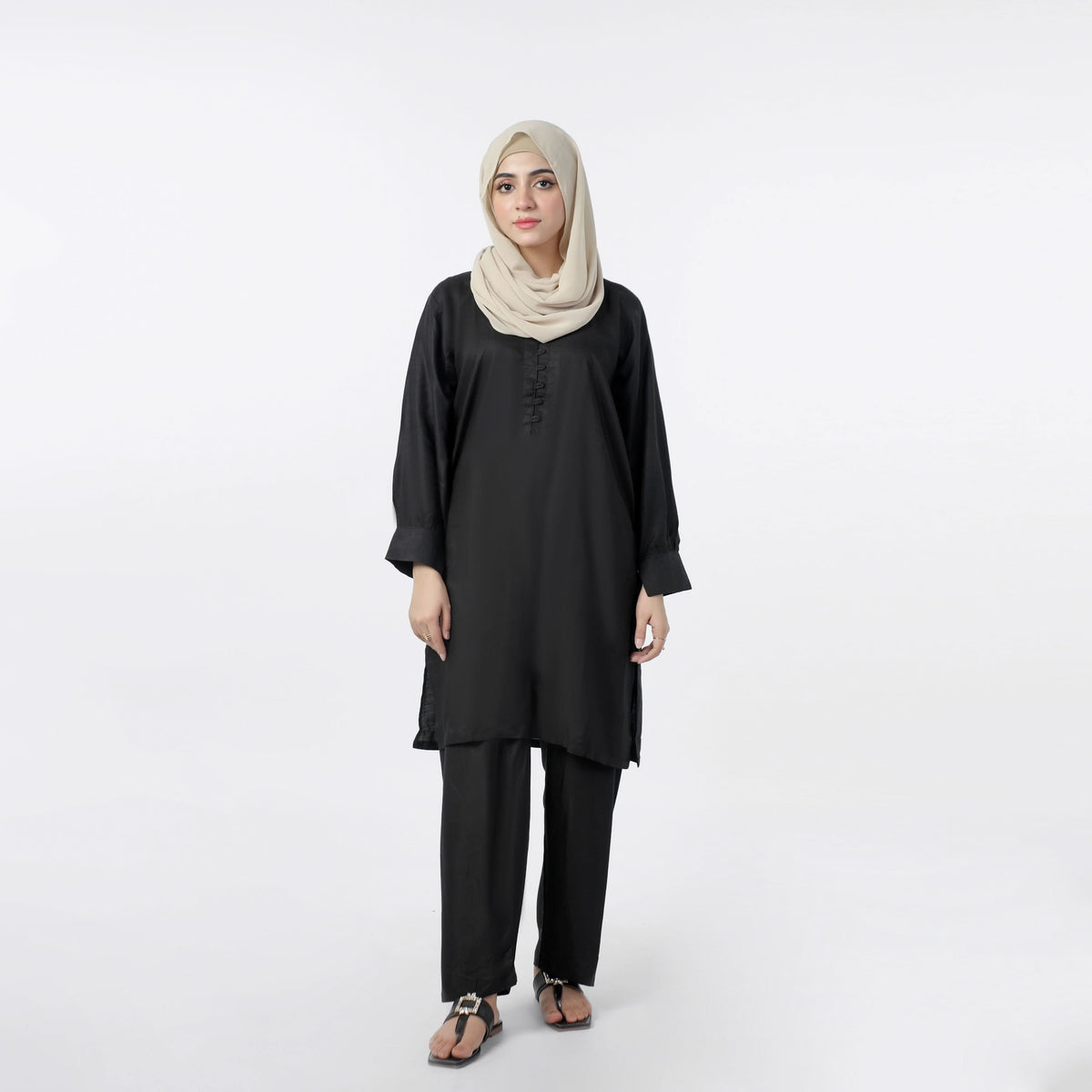 Women's Dyed Solid Co-Ord Set - Black