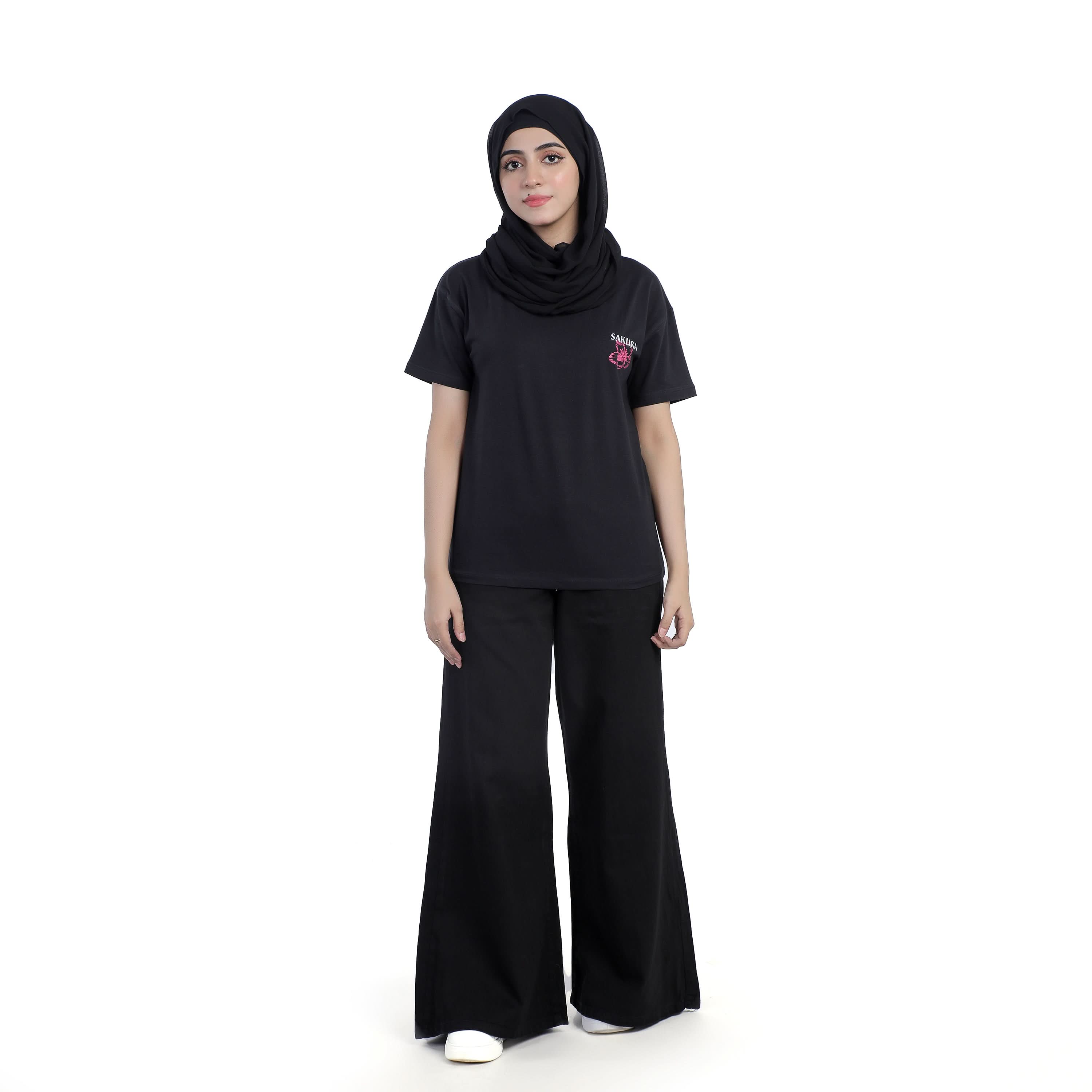 Eminent Women's Half Sleeves Printed T-Shirt - Black