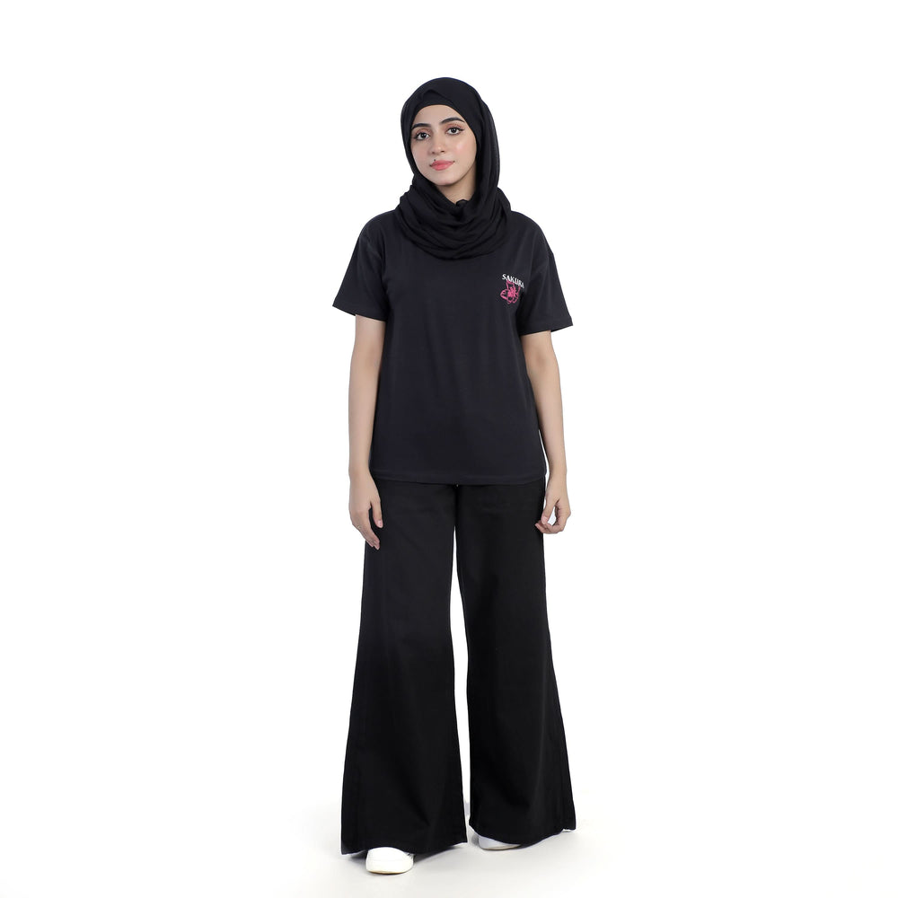 Eminent Women's Half Sleeves Printed T-Shirt - Black
