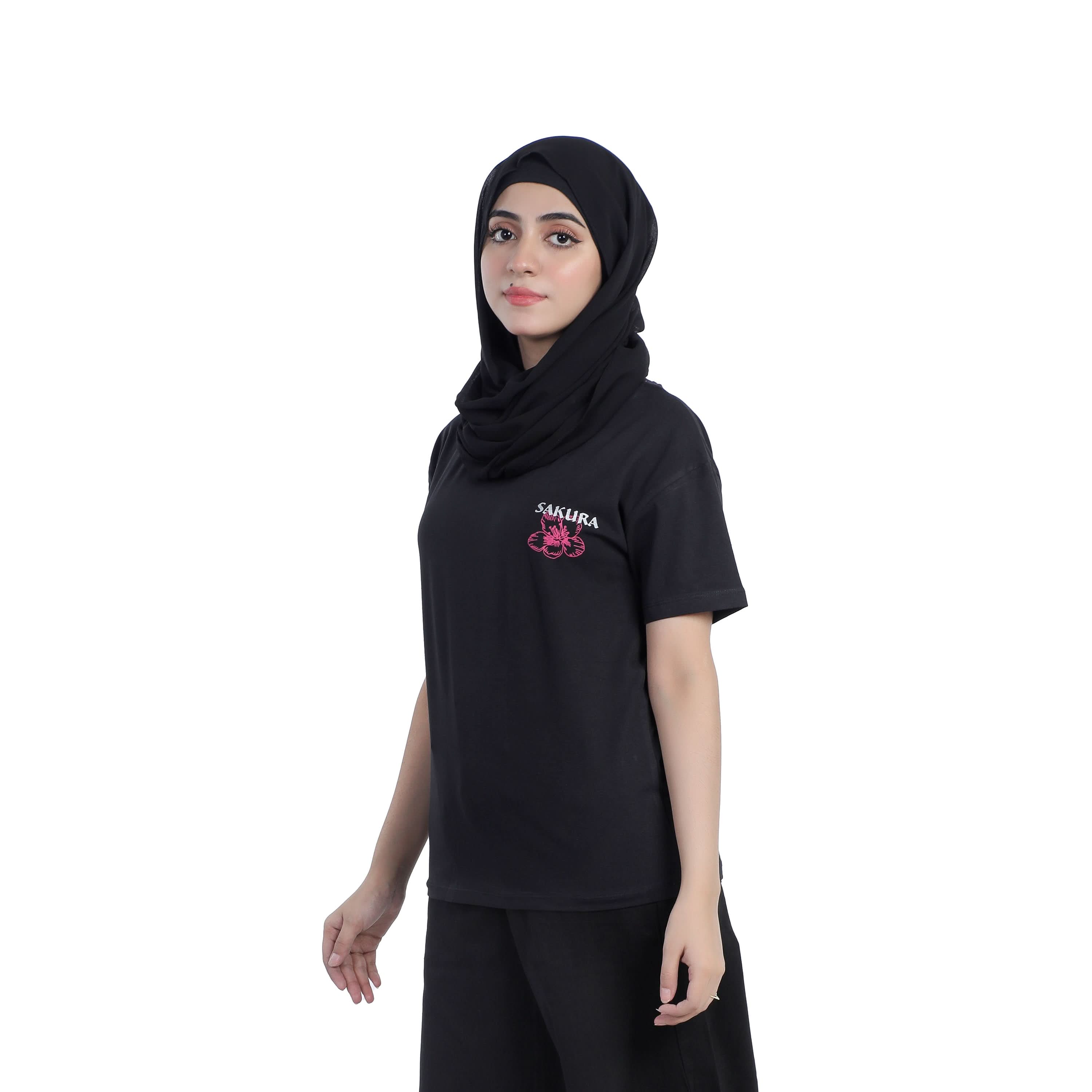 Eminent Women's Half Sleeves Printed T-Shirt - Black