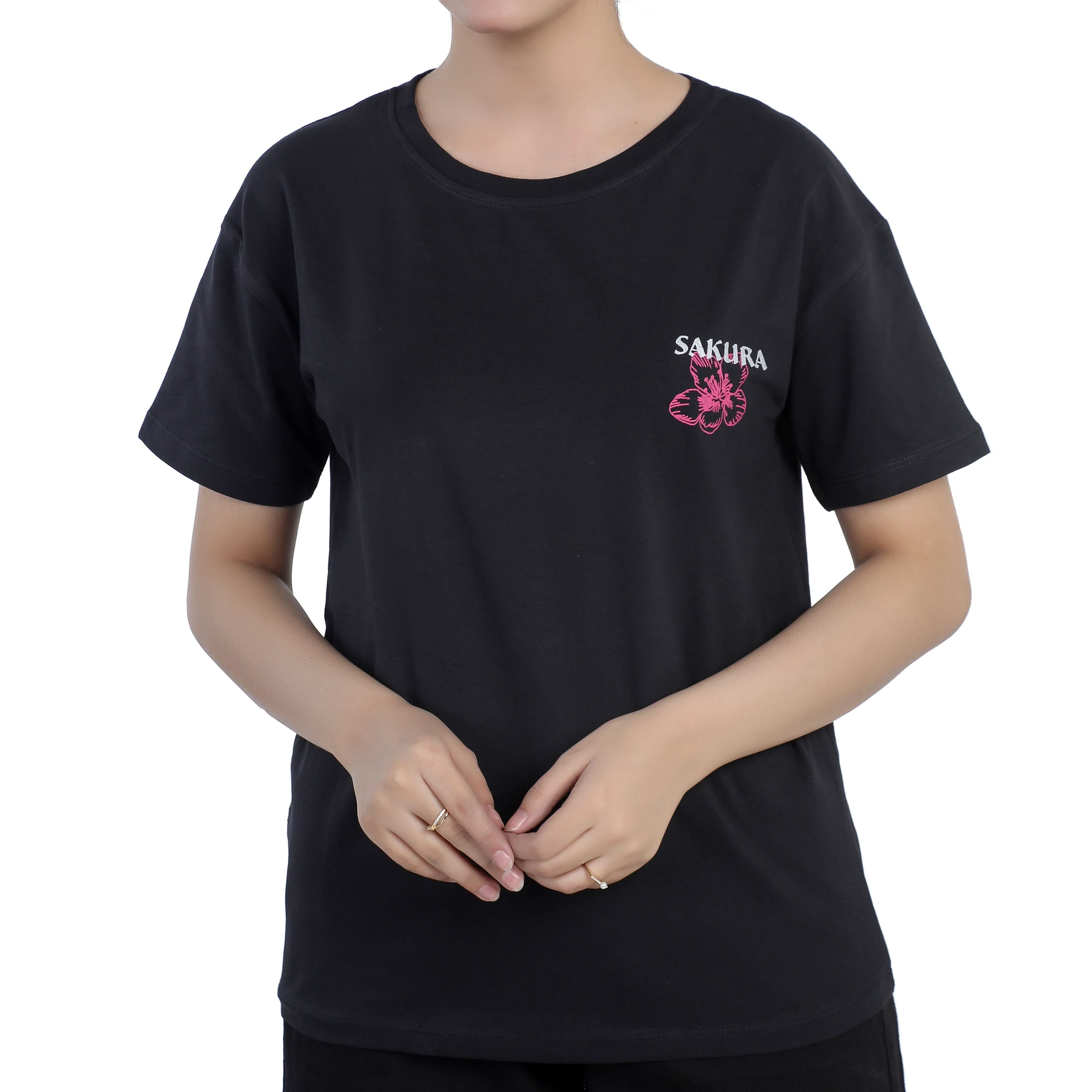 Eminent Women's Half Sleeves Printed T-Shirt - Black