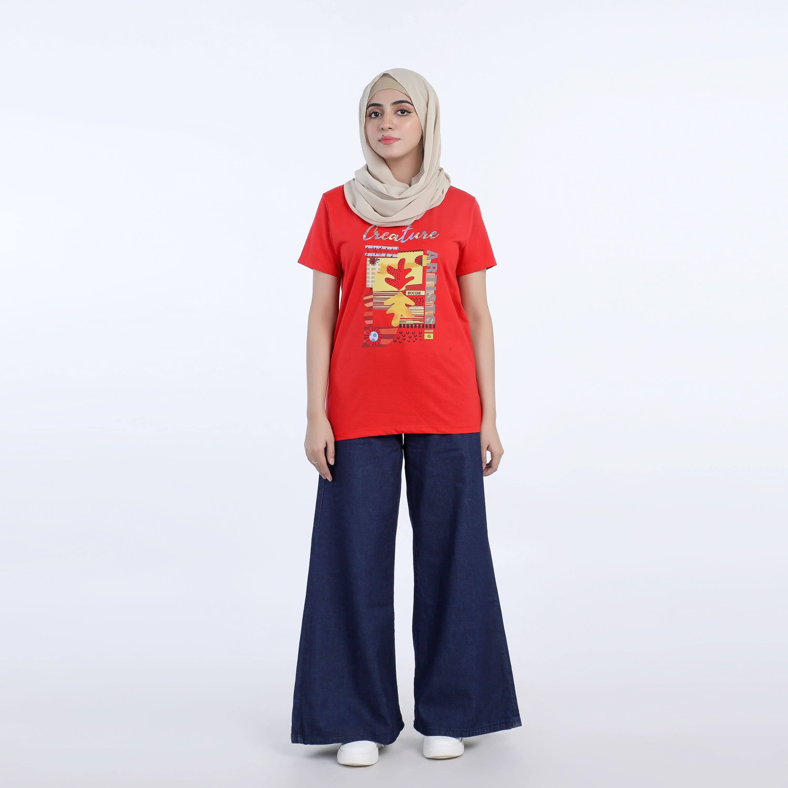 Women's Half Sleeves T-shirt - Red