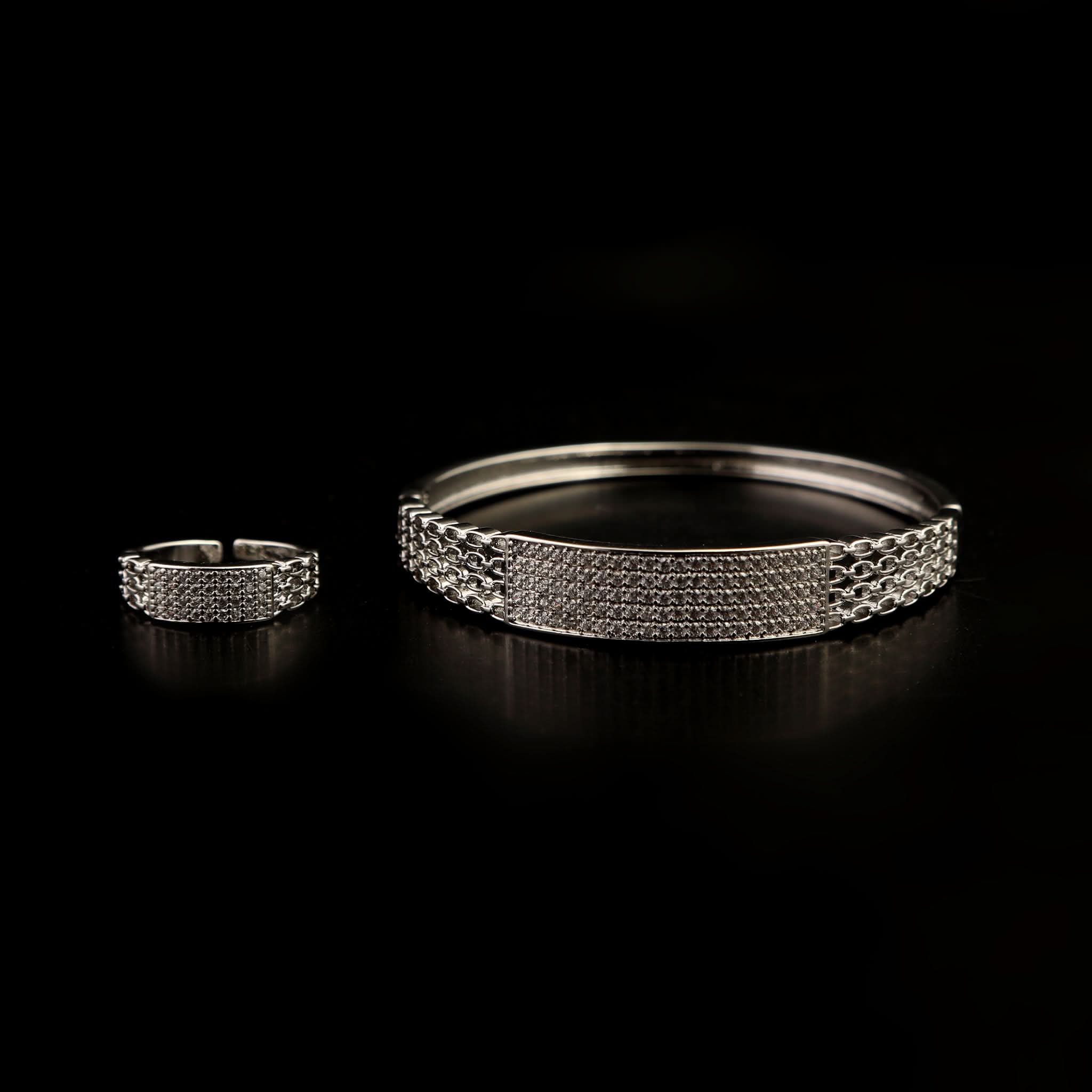 Women's Fancy Kara With Ring - Silver