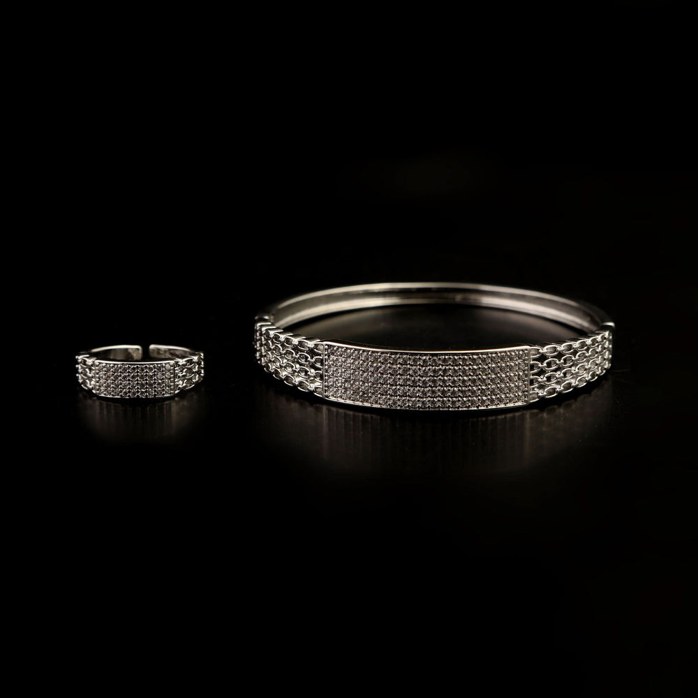 Women's Fancy Kara With Ring - Silver