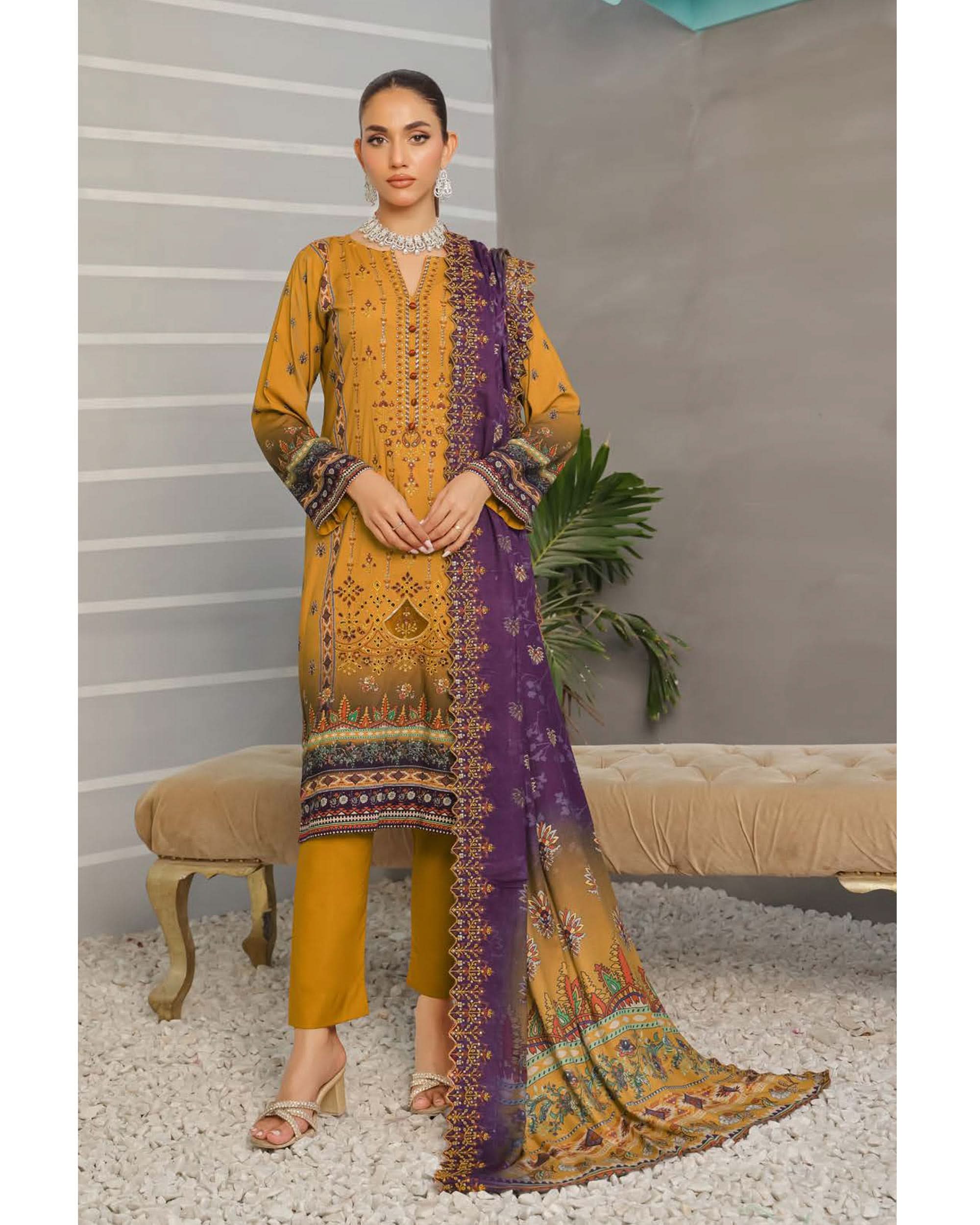 Nazia By RA-Bin Hameed Embroidered Linen Unstitched 3Pcs Suit - TS-2023