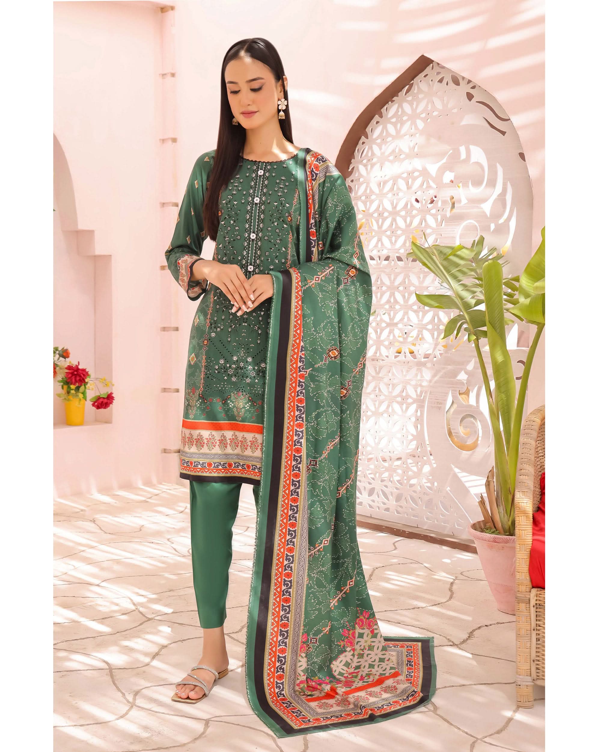 Zartaj By RA-Bin Hameed Emboridered Linen Unstitched 3Pcs Suit - 4