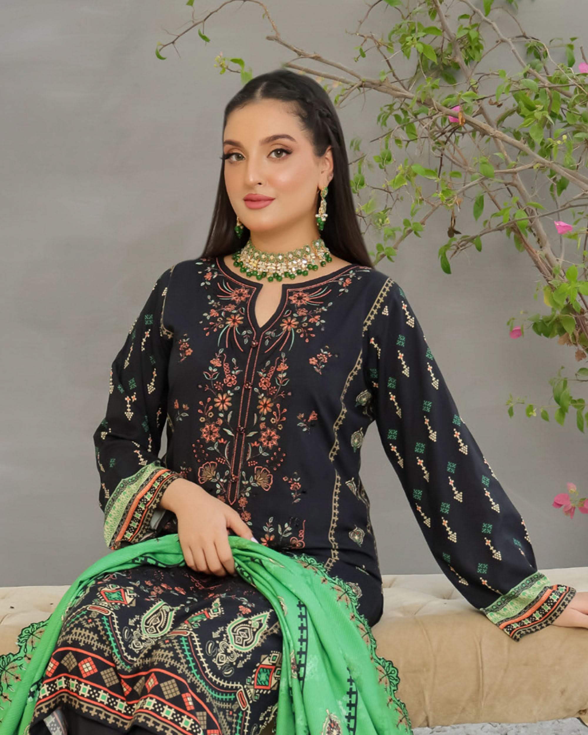 Gulfishan By RA-Bin Hameed Embroidered Unstitched 3Pcs Suit With Shawl - TS-2011