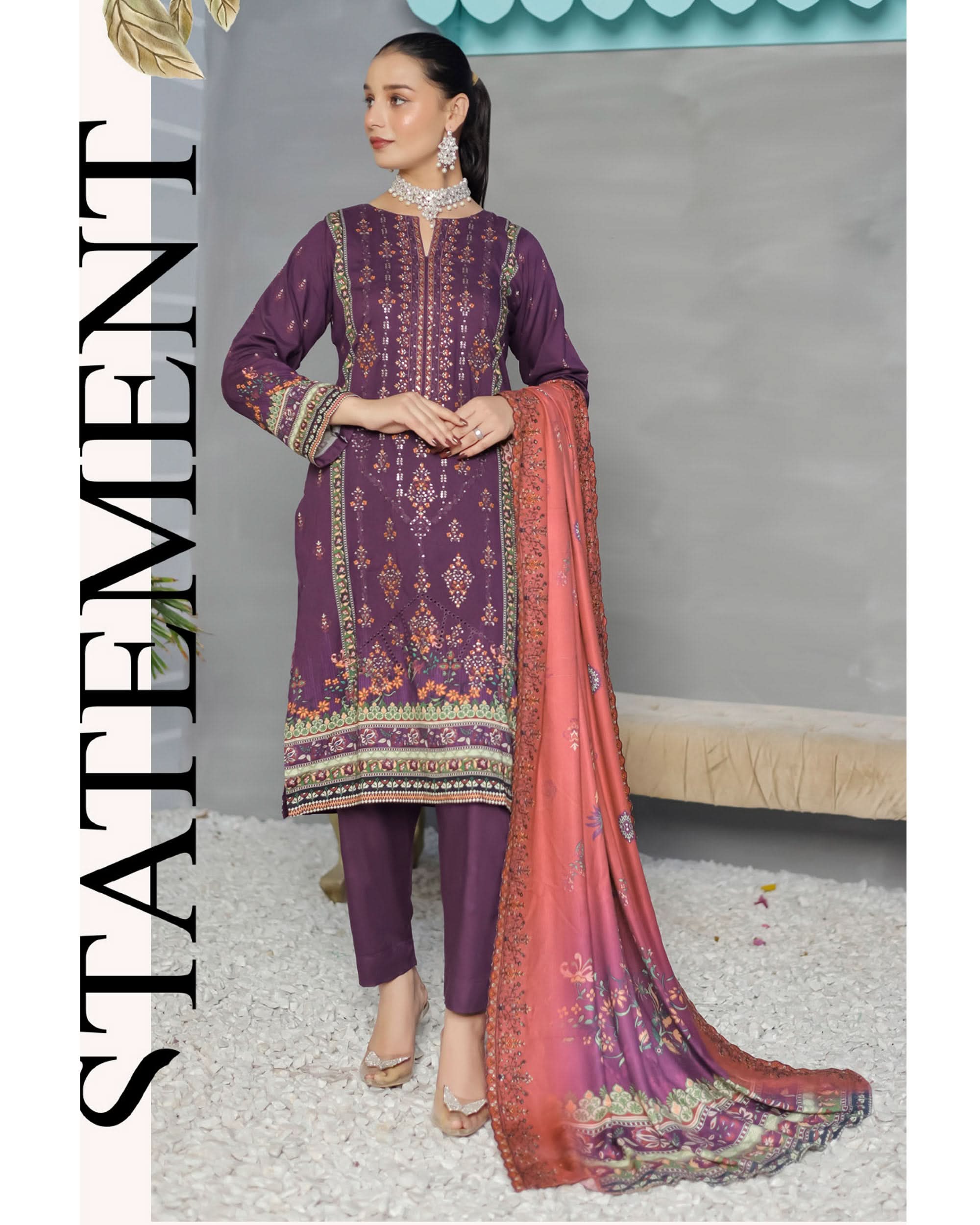 Gulfishan By RA-Bin Hameed Embroidered Unstitched 3Pcs Suit With Shawl - SF-2021