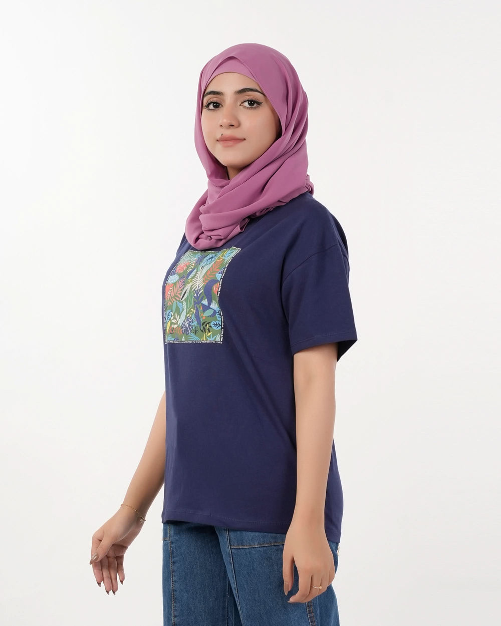Eminent Women's Half Sleeves Printed T-Shirt - Medival Blue
