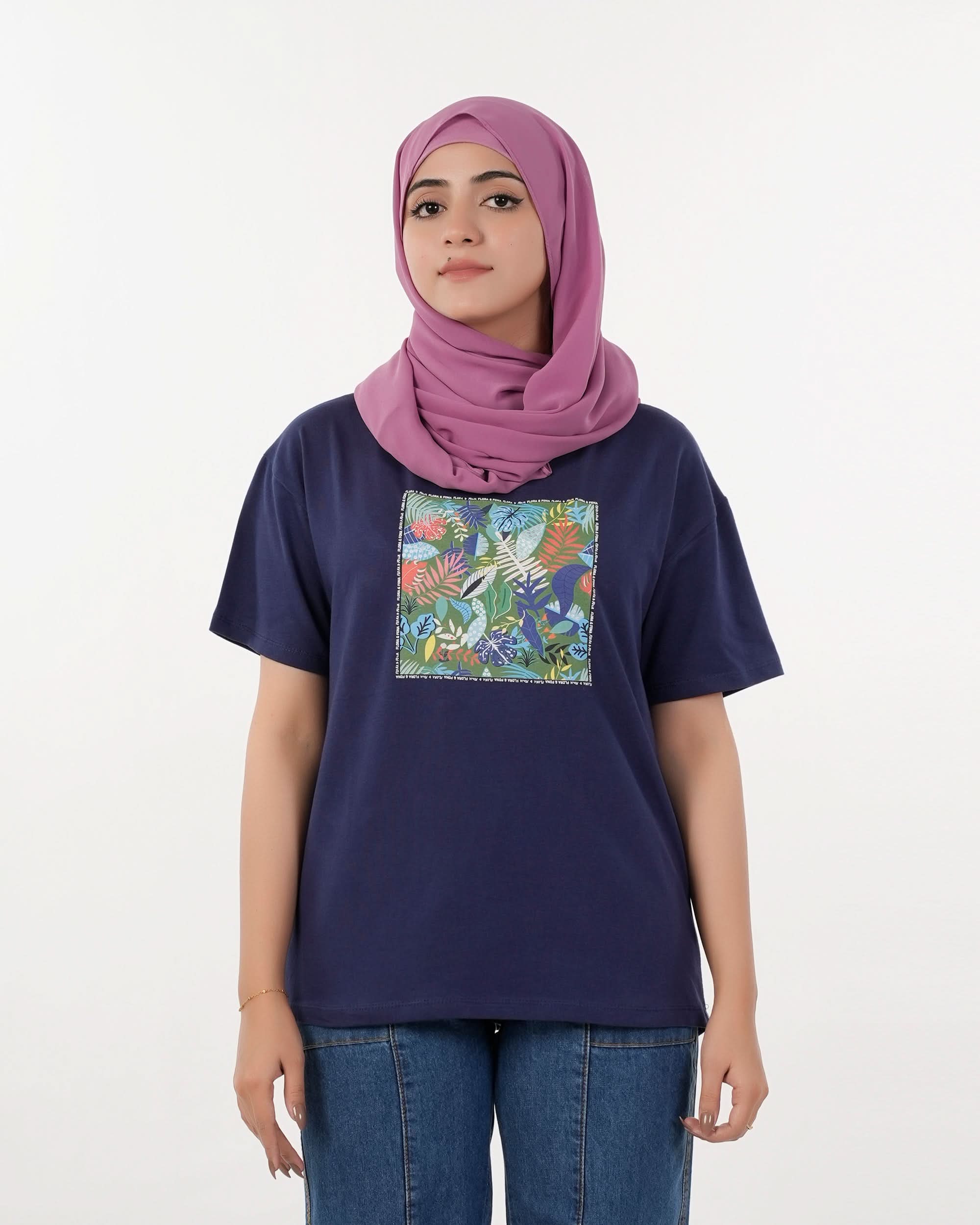 Eminent Women's Half Sleeves Printed T-Shirt - Medival Blue