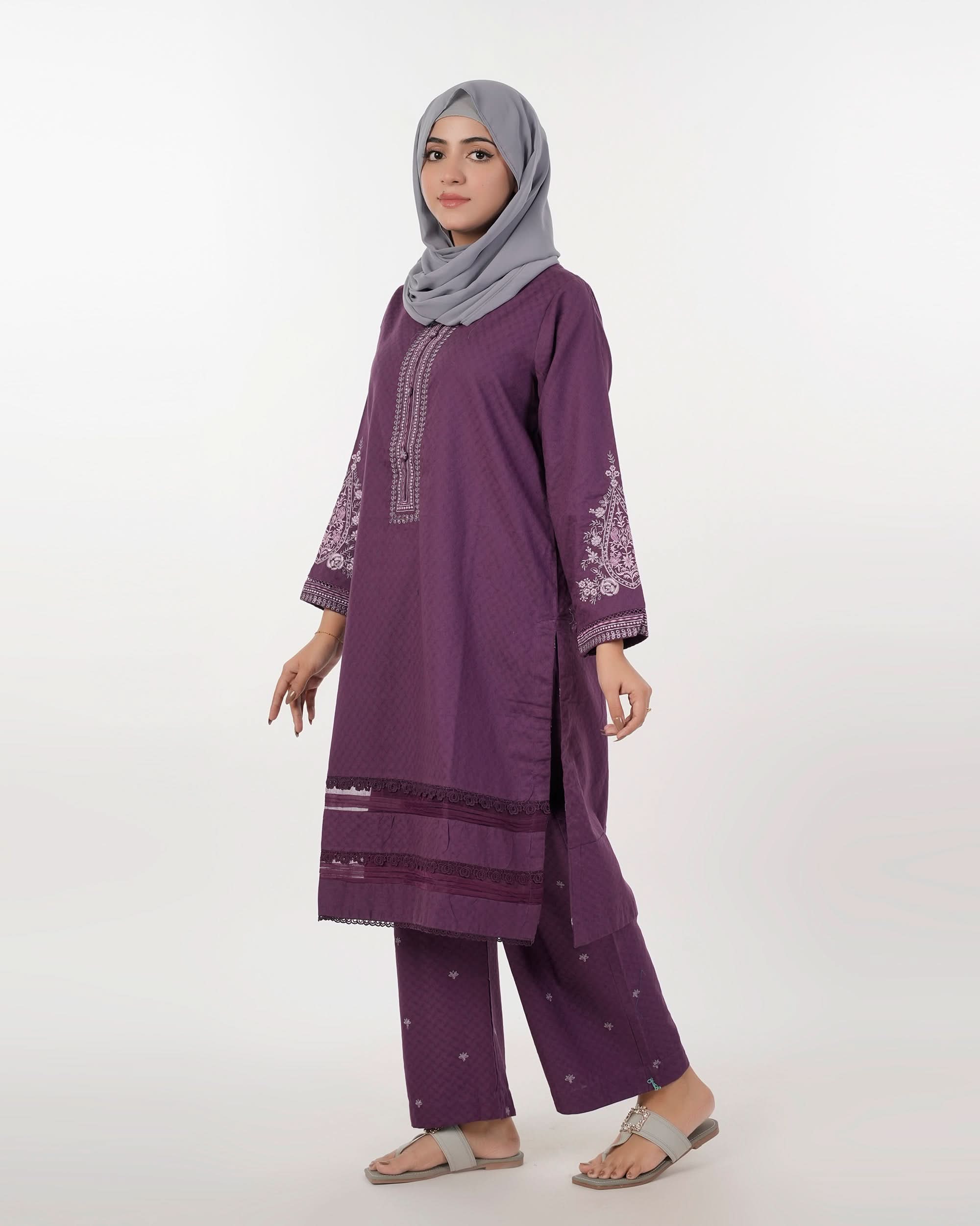 Eminent Women's Embroidered 02 Pcs Shalwar Suits - Purple