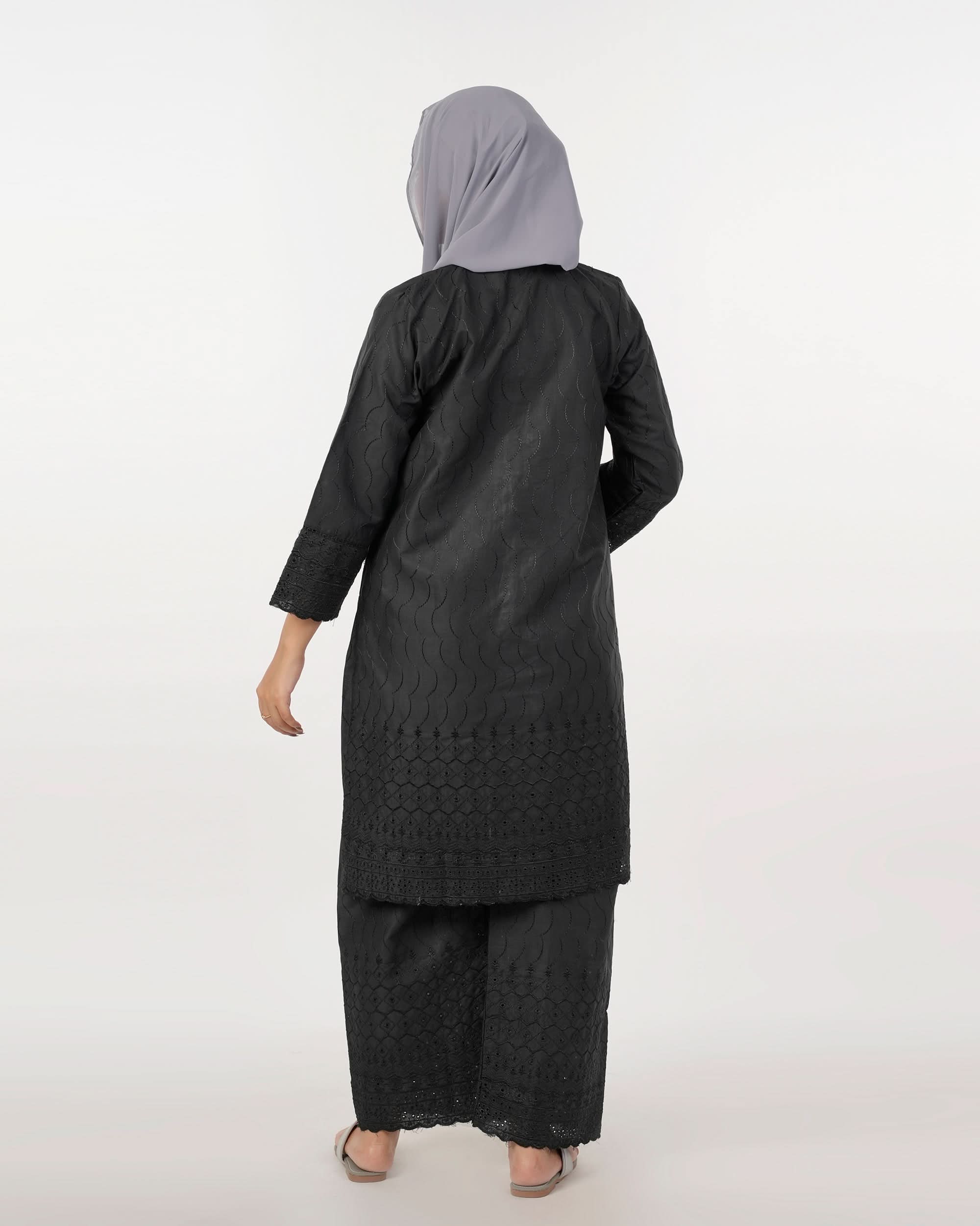 Valuable Women’s Fusion Embroidered Suit – 2-Piece Stylish Set - Black
