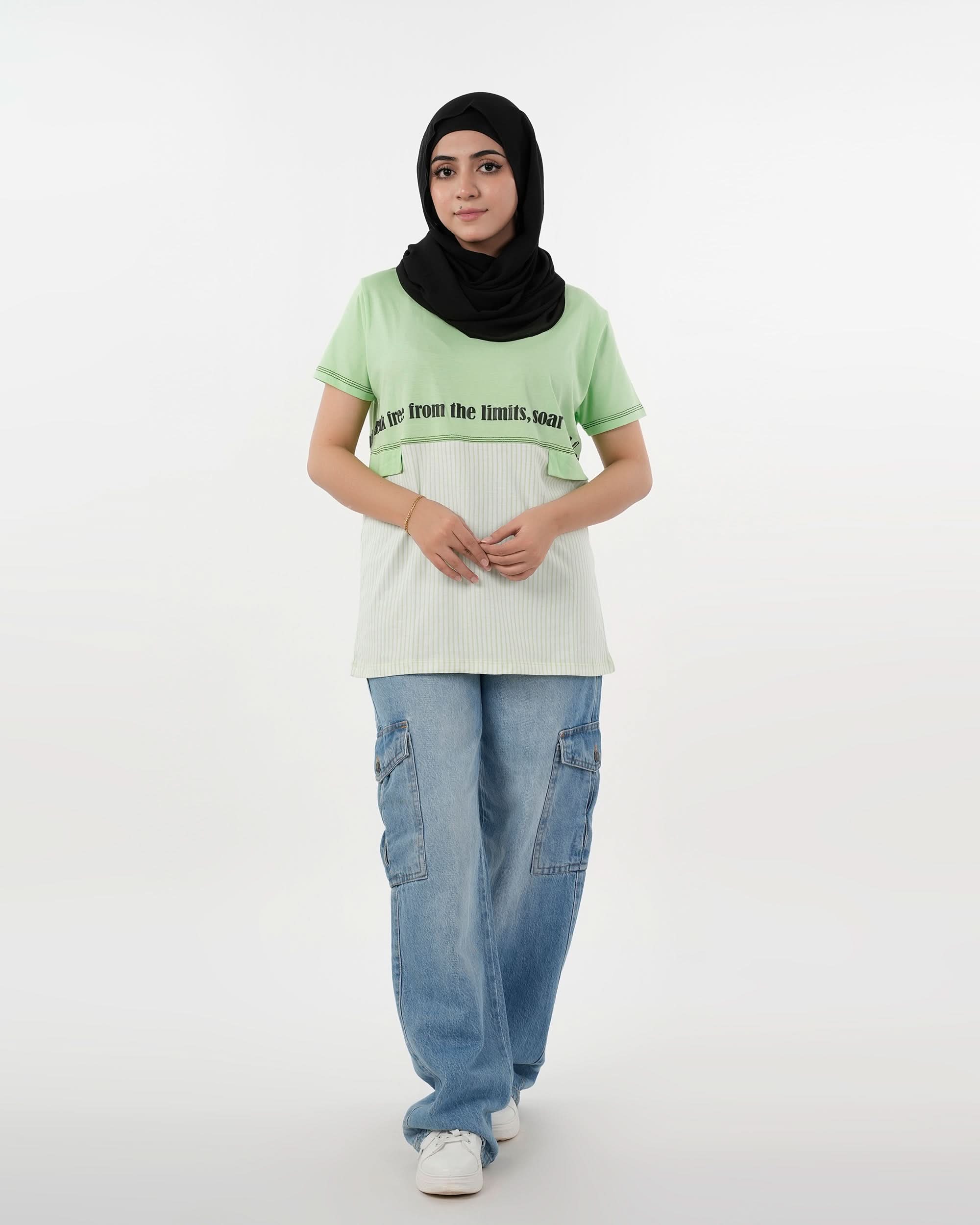 Eminent Women's Half Sleeves Printed T-Shirt - Green