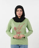 Women's Full Sleeves Printed T-Shirt - Light Green