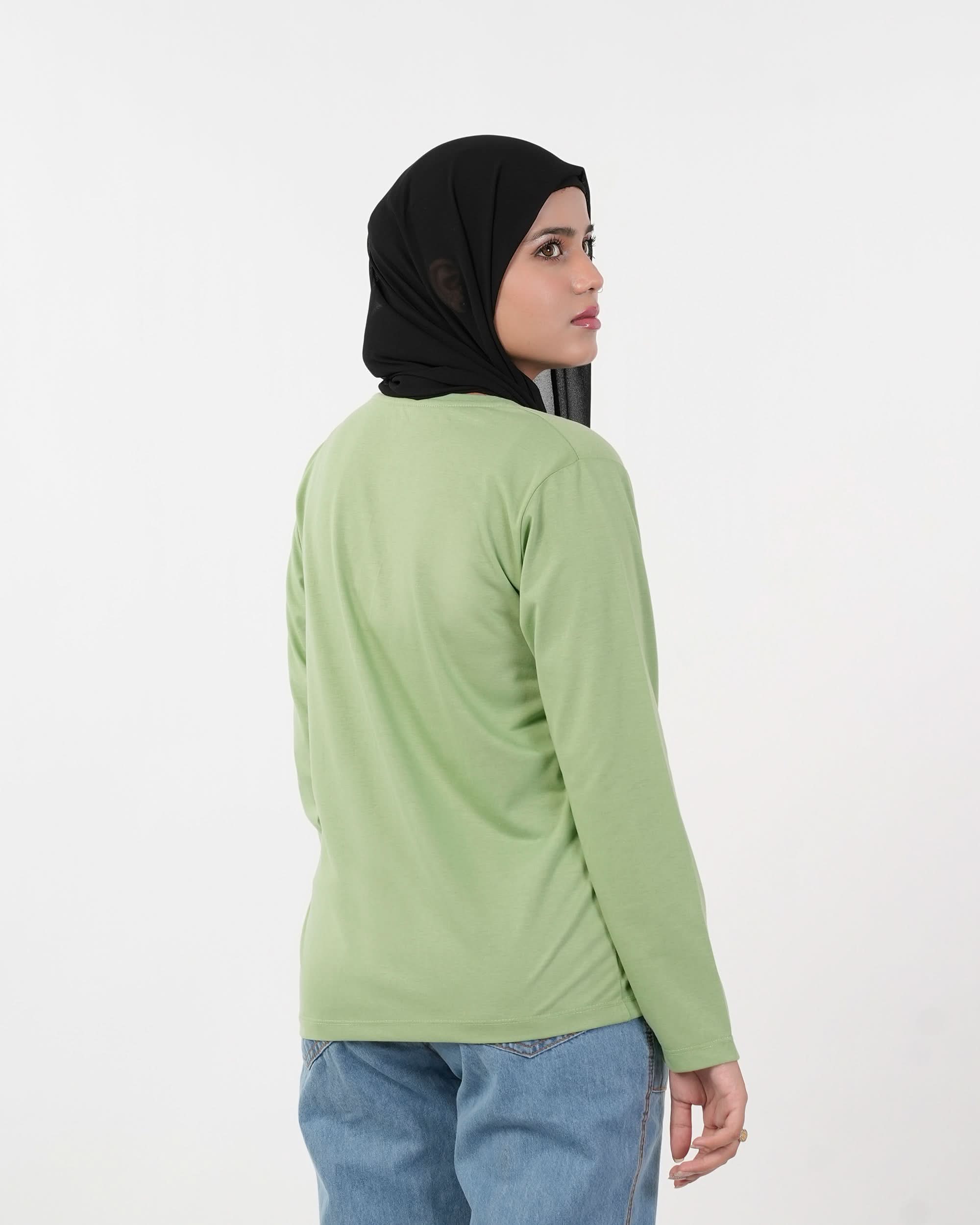 Women's Full Sleeves Printed T-Shirt - Light Green