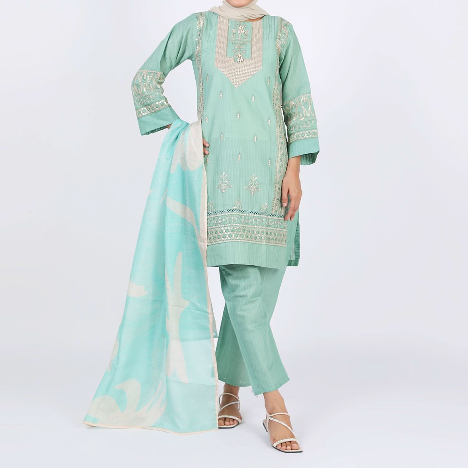 Women's Stitched 3-Piece Doriya Suit - Pink