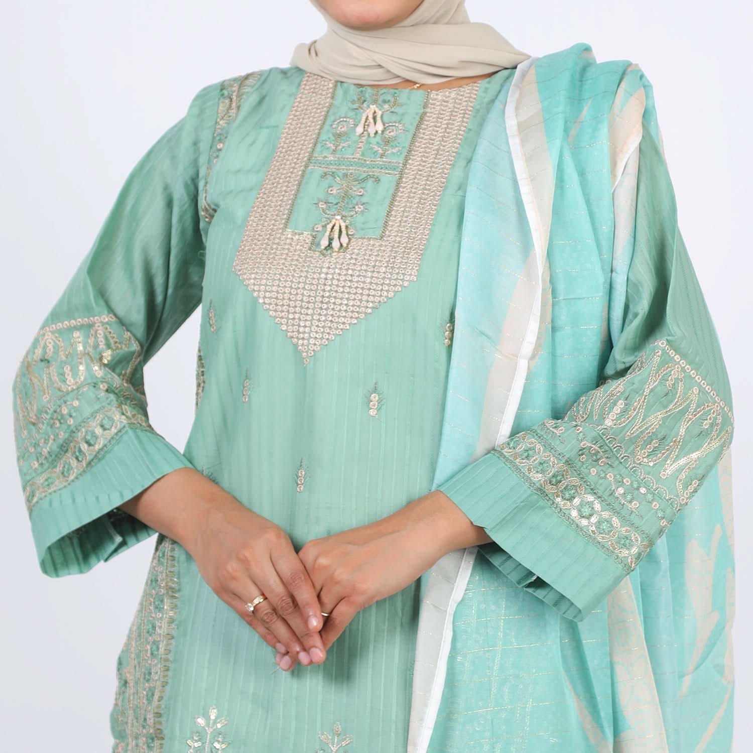 Women's Stitched 3-Piece Doriya Suit - Pink