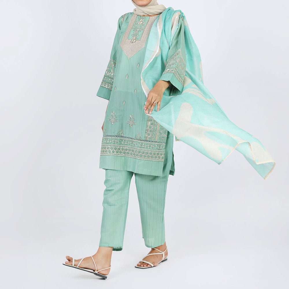 Women's Stitched 3-Piece Doriya Suit - Pink