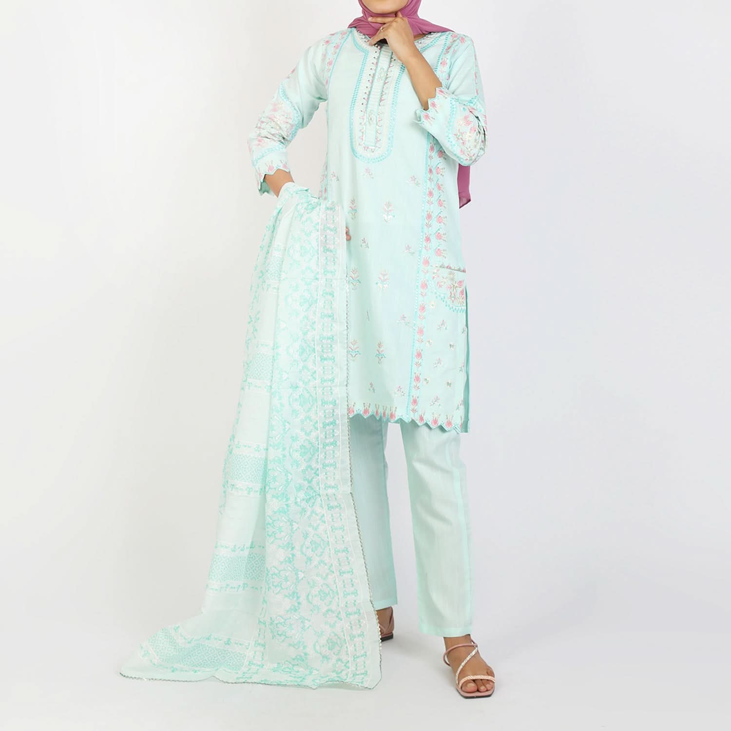 Women's Embroidered Jacquard 3Pcs Suit