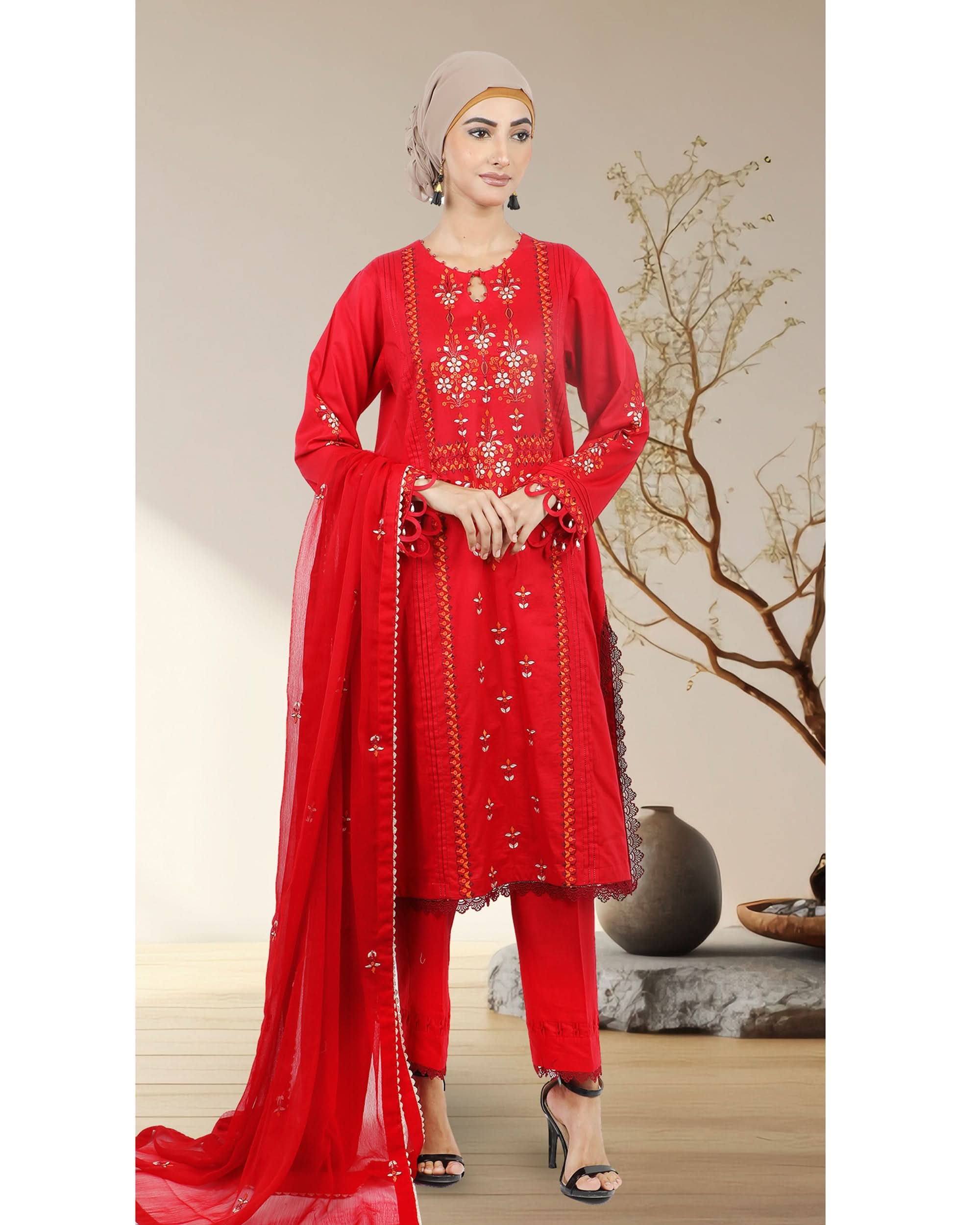 Eminent Cambric Digital Embroidered 3-Piece Suit
