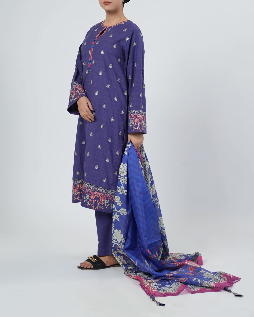 Eminent Women's Dyed Slub 3Pcs Suit - Blue