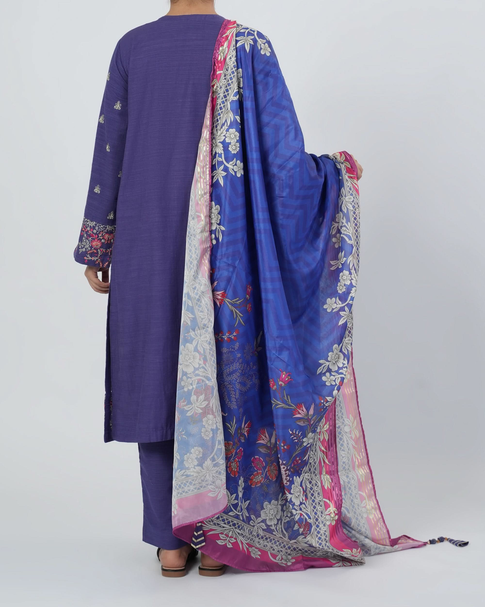 Eminent Women's Dyed Slub 3Pcs Suit - Blue