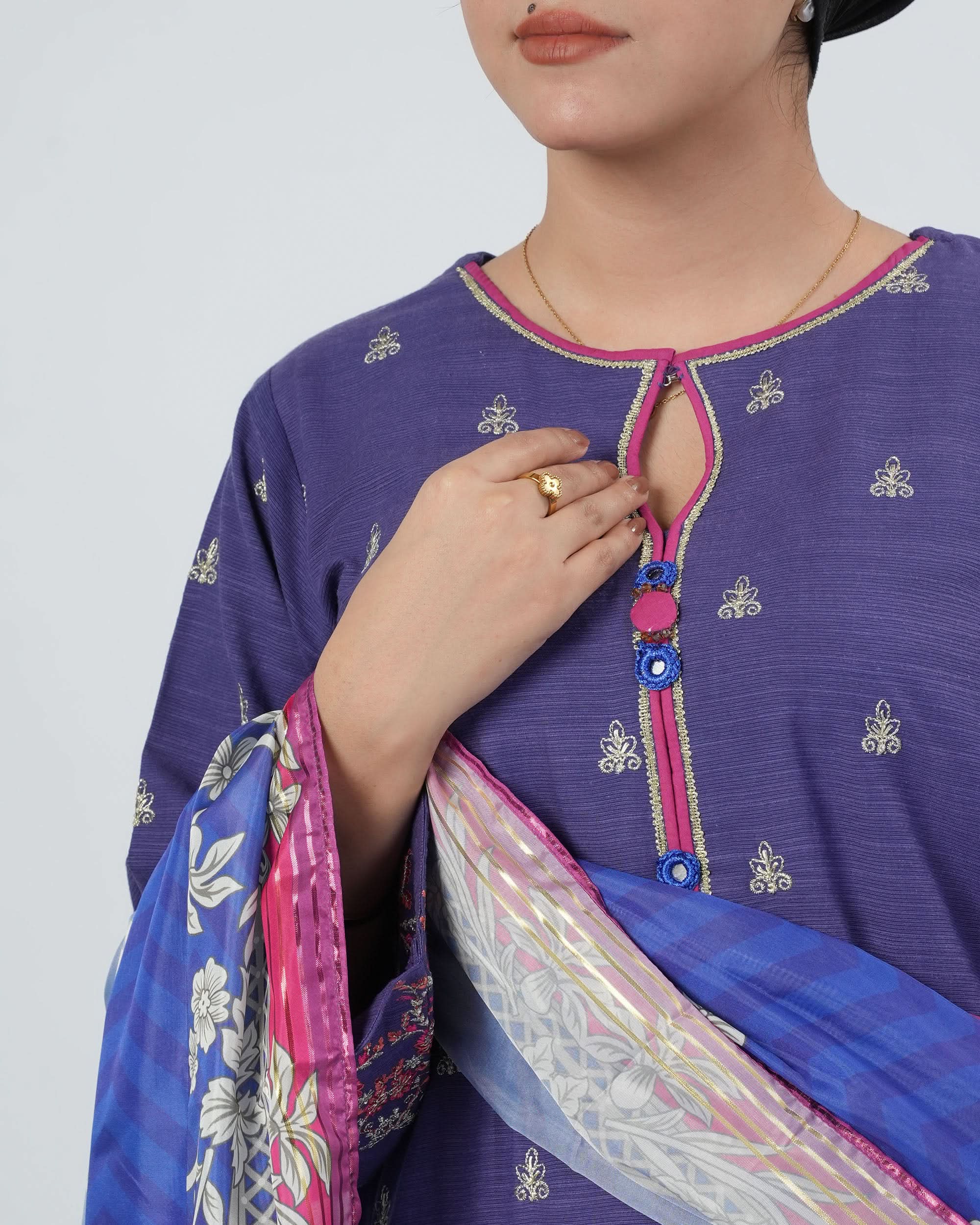 Eminent Women's Dyed Slub 3Pcs Suit - Blue