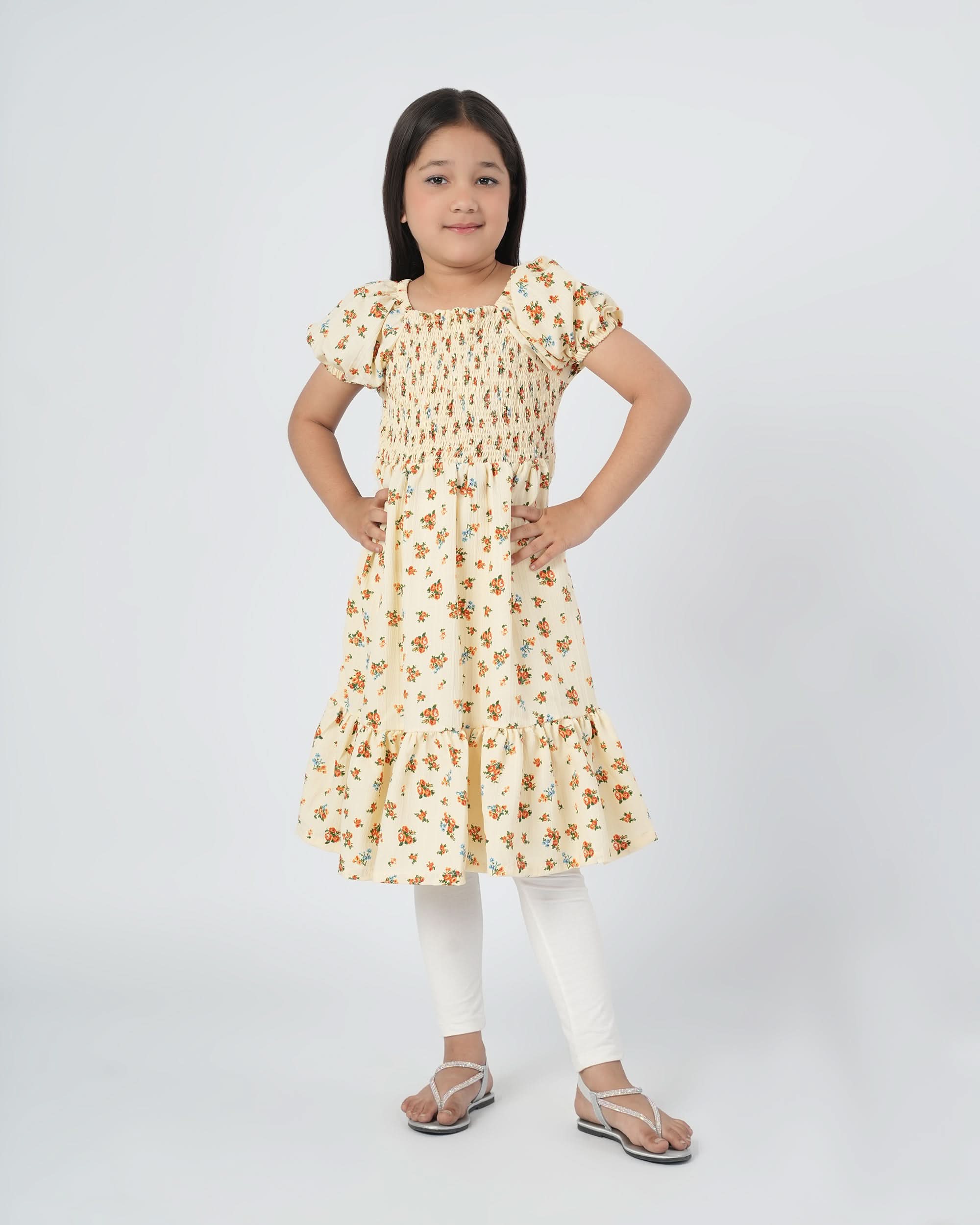 Eminent Girls Woven Frock - Fawn