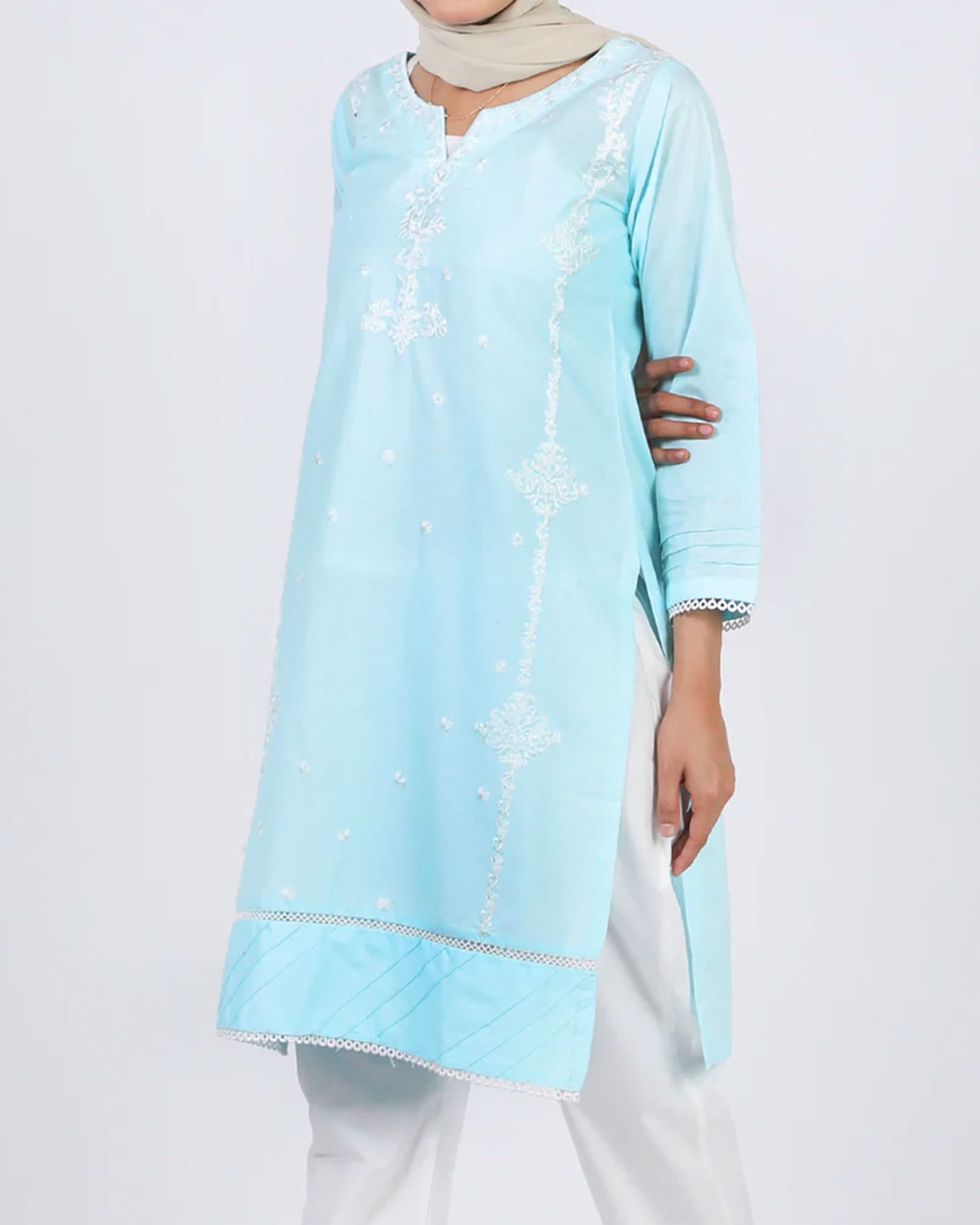 Women's Embroidered Kurti - Sky Blue